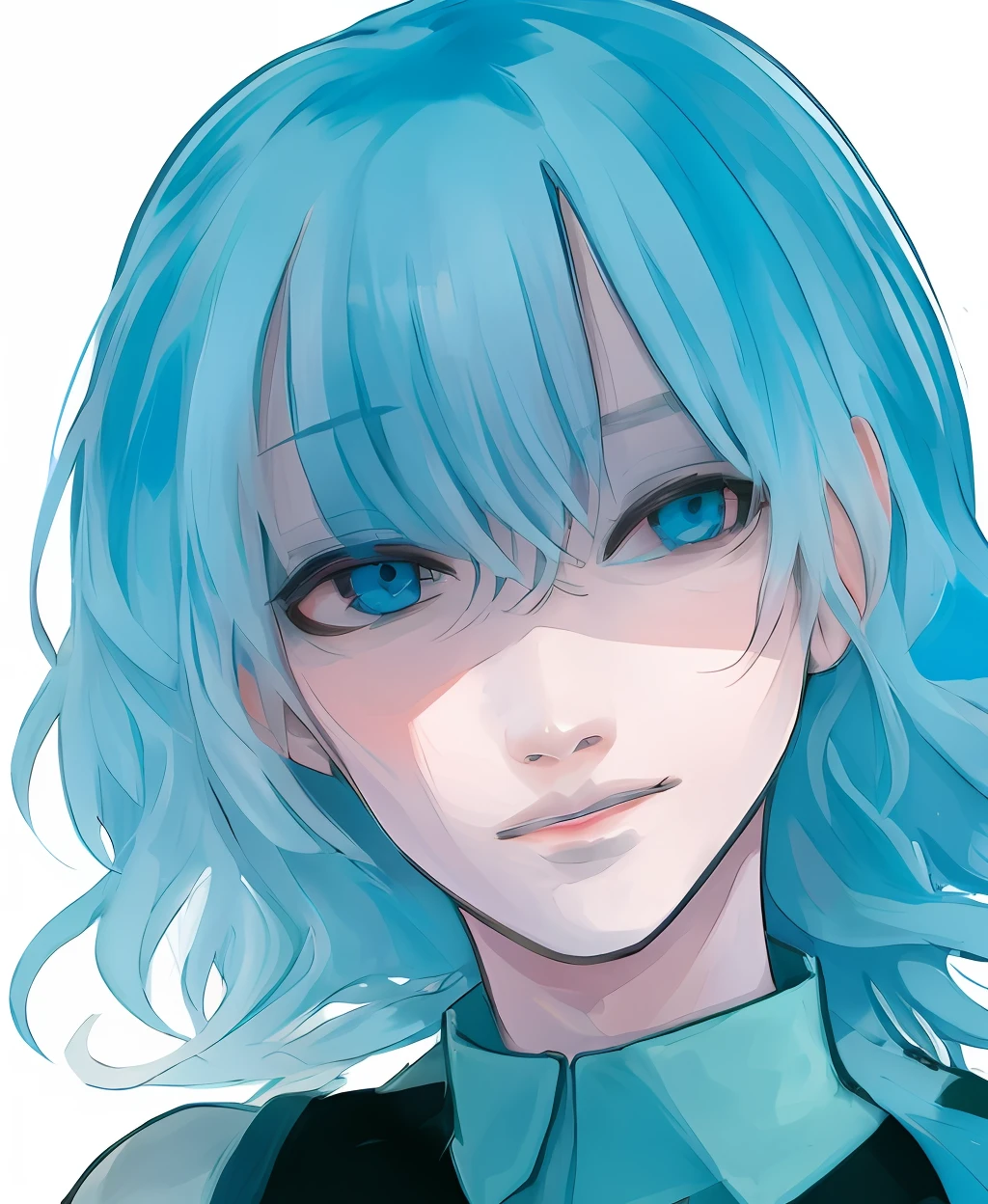 skyblue hair ,Turquoise eyes
