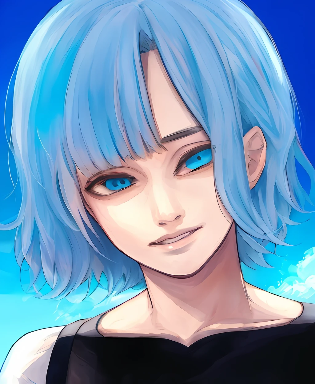 skyblue hair ,Turquoise eyes