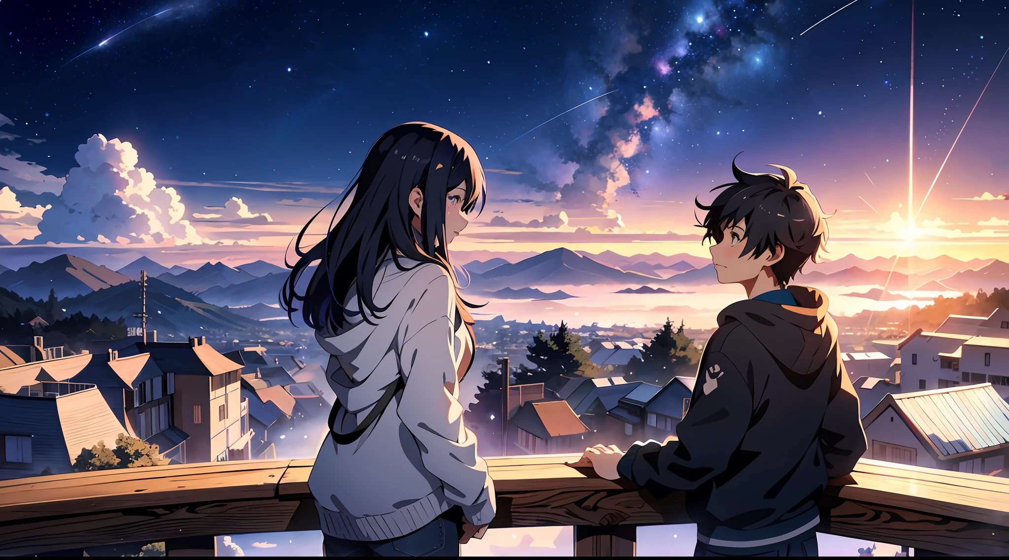 anime anime wallpapers with a view of the sky and stars, cosmic skies. by makoto shinkai, anime art wallpaper 4 k, anime art wallpaper 4k, anime art wallpaper 8 k, anime sky, amazing wallpaper, anime wallpaper 4 k, anime wallpaper 4k, 4k anime wallpaper, makoto shinkai cyril rolando, anime background art