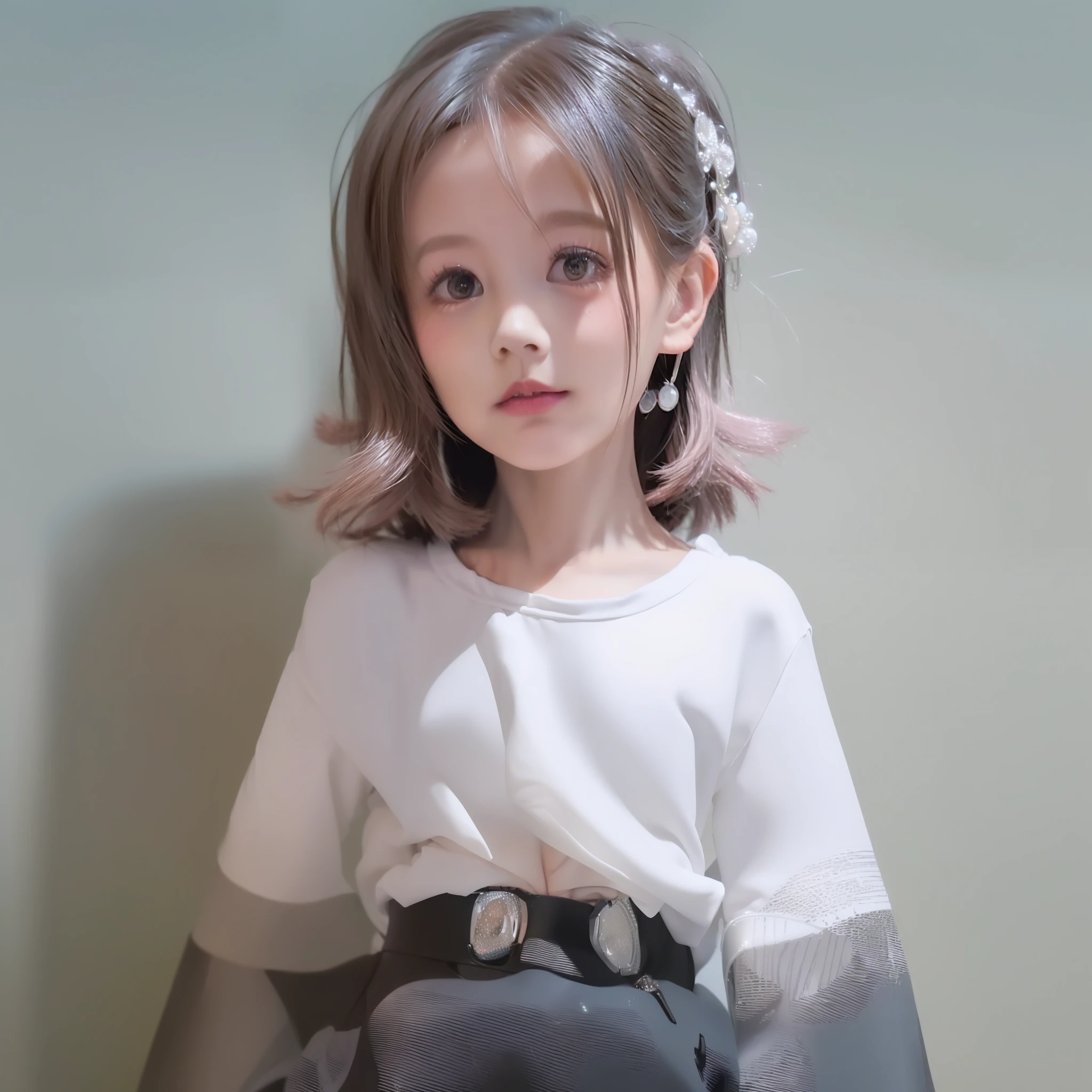 (a little lovely ??? girl，Pink lips，Bright white shirt, Aurora punk style, anime illustrated, Animated GIFs, hand-drawn animation, Charming sketch, Smooth and shiny, Hazy romanticism, Super Flat Style, White background, ar 1:1, niji 5, Stylistic expression, s 50)