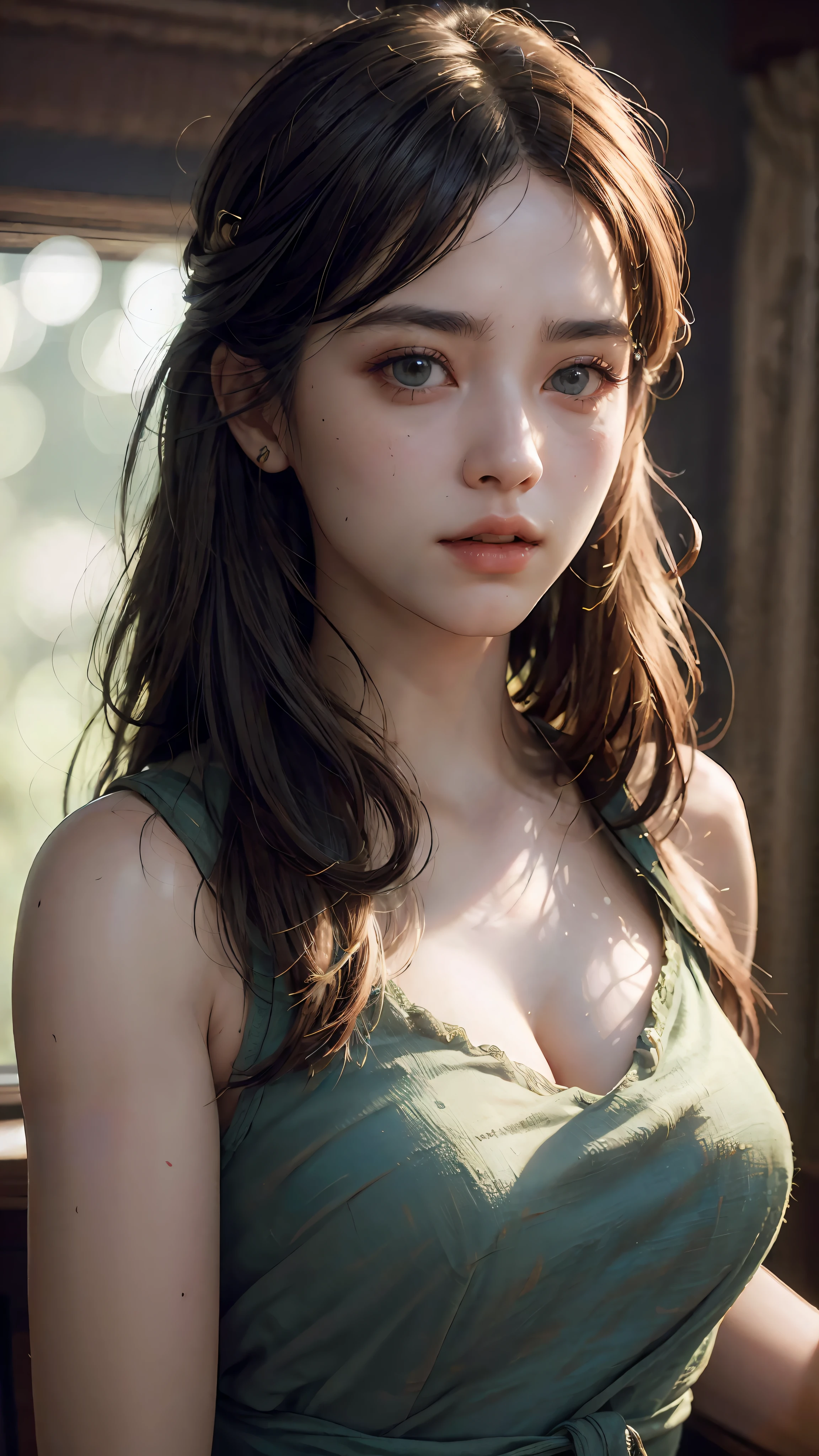 (RAW photo, best quality), (realistic, photo-realistic:1.3),best quality,highly detailed,masterpiece,ultra-detailed,illustration,1girl,upper_body,dynamic angle,world masterpiece theater,messy_long_hair,best quality,extremely detailed CG unity 8k wallpaper,ink,Amazing,cinematic lighting,lens_flare,,dunhuang_style