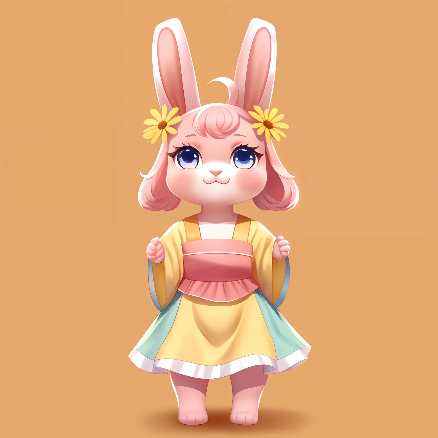 (masterpiece)8K分辨率、top-quality、The image of a rabbit with plump cheeks and pink ears。By wearing cute ribbons and flowers、Show off more loveliness。