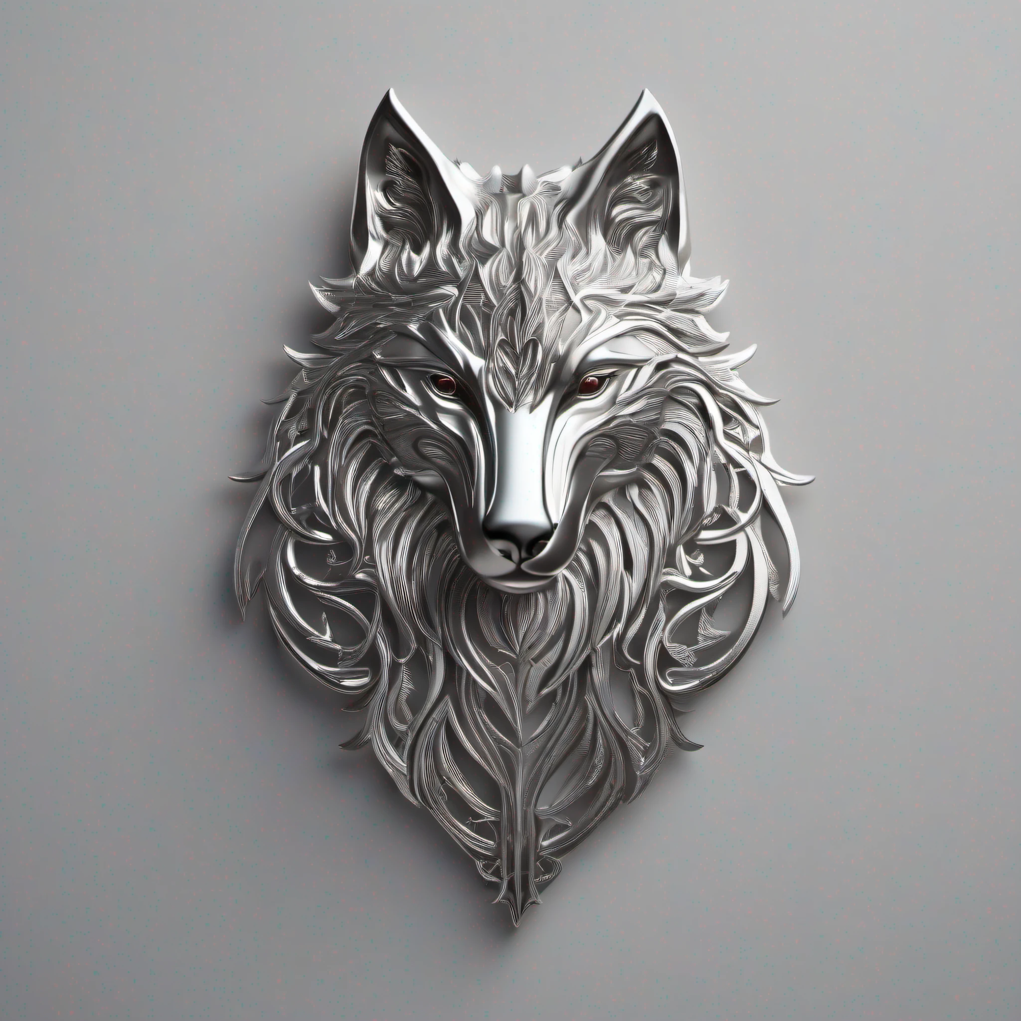 a minimalist logotype of a silver metalic wolf, highly detailed, intricate, elegant, highly detailed,