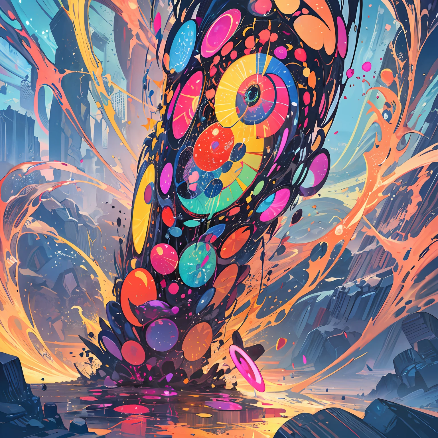 (Fractal Art: 1.4), overflowing hope, various objects popping out, vivid colors, vivid colors spreading like smoke