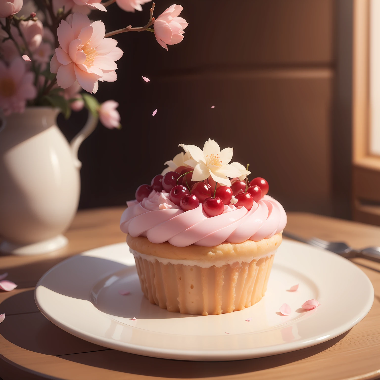 Sacramento Blow、The outside is wrapped in a fluffy soufflé fabric of pale pink color。On the surface of the soufflé、Cherry petals are gracefully studded、The appearance of these beautiful flowers exudes gorgeous.。From the cut、Sweet and sour cherry reddish-purple color is visible、Fluffy texture is felt。The aroma is a harmony of the elegant aroma of cherry blossoms and the faint flavor of butter...。When you take a bite、With a light touch that melts in your mouth、The delicate flavor of cherries and cherries spreads。Elegant in appearance and taste、It is a beautiful dessert that makes you feel the arrival of spring...。