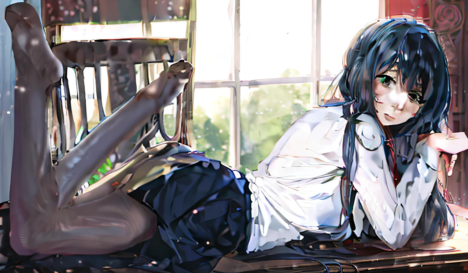 Anime girl lying in chair,Smooth anime CG art,8K Anime Art Wallpapers,Moe Moe,anime moe art style,Surrealism female students,Realistic schoolgirl,seductive anime girls,anime girl desktop background,4k manga wallpapers,Surrealist schoolgirl painting,The uncle smoked melancholy。