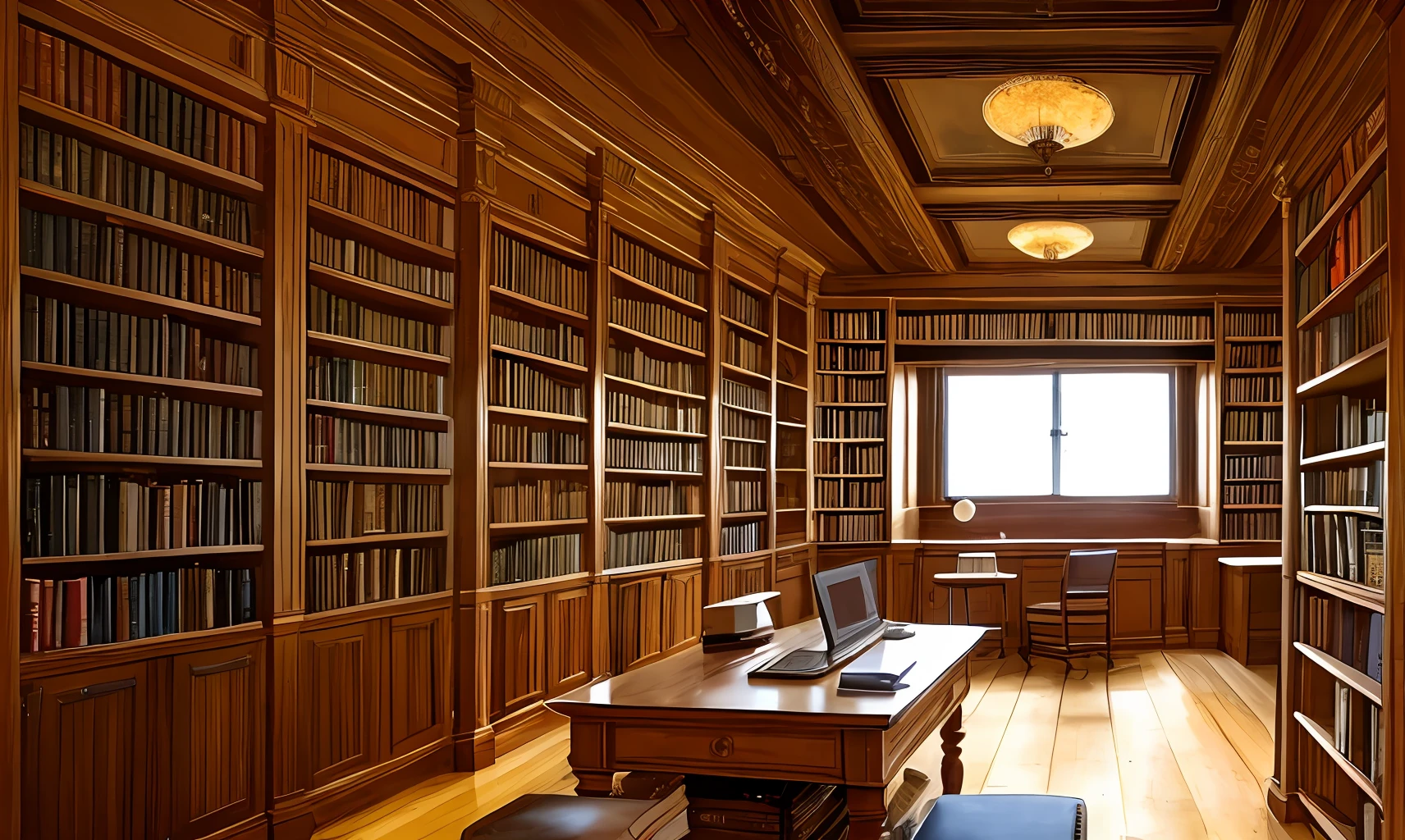 an academic environment, with bookshelves and philosophical symbols