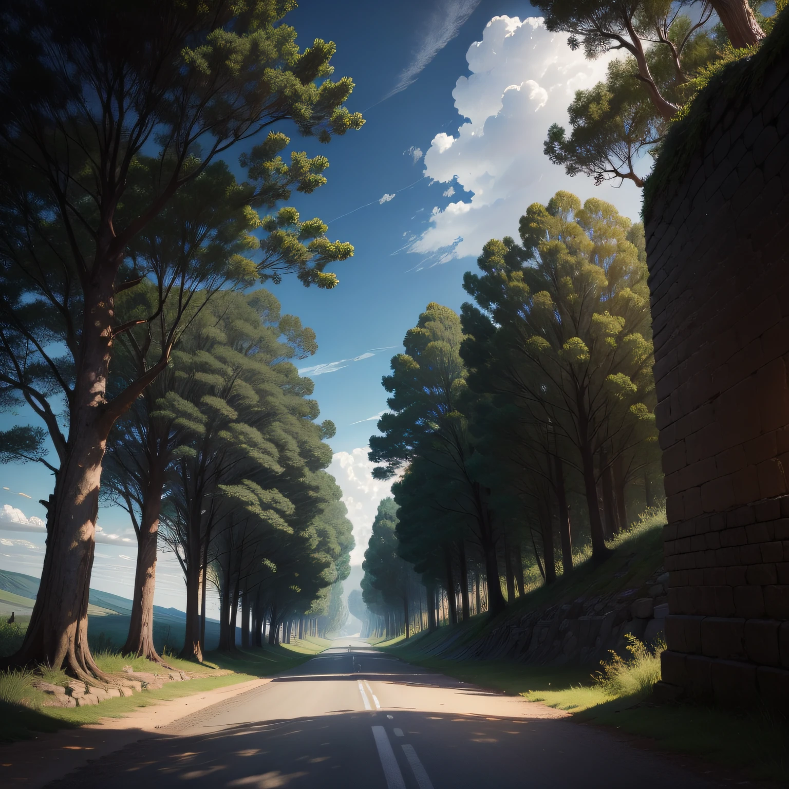 Ancient dusk an old road to see the sky under the tree