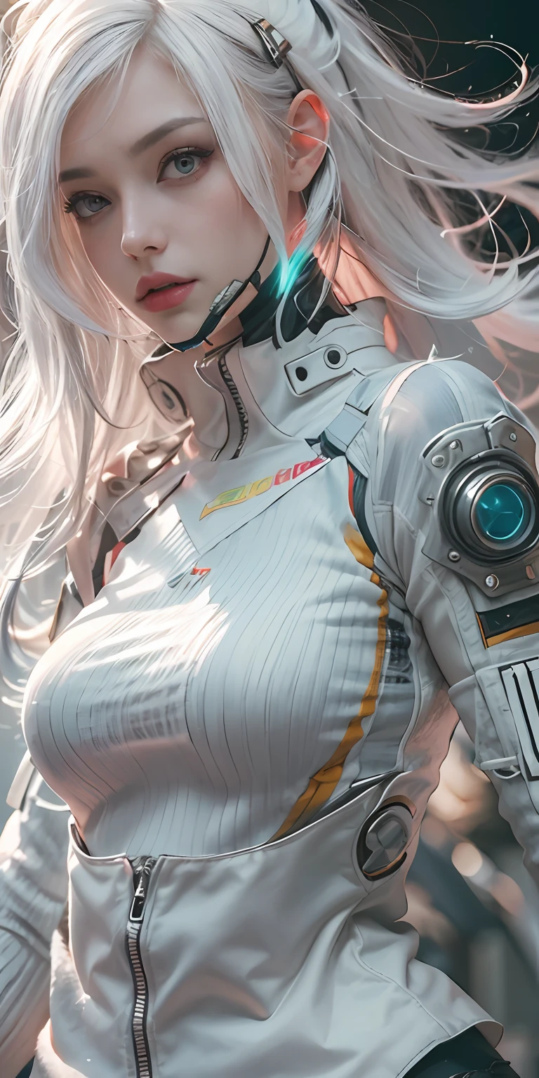 masterpiece, best quality, high quality, superdetailed, high_res, high contrast, photorealistic character, ((( Lucy))) ((cyberpunk edge runners)), white color, rainbow dyed color with white color hair, black top, black panties, white open top shirt, perfect breasts, superdetailed face, paled reddish skin, red oily lips, oily skin, sunkissed beauty, superrealistic, beauty model, Lucy art