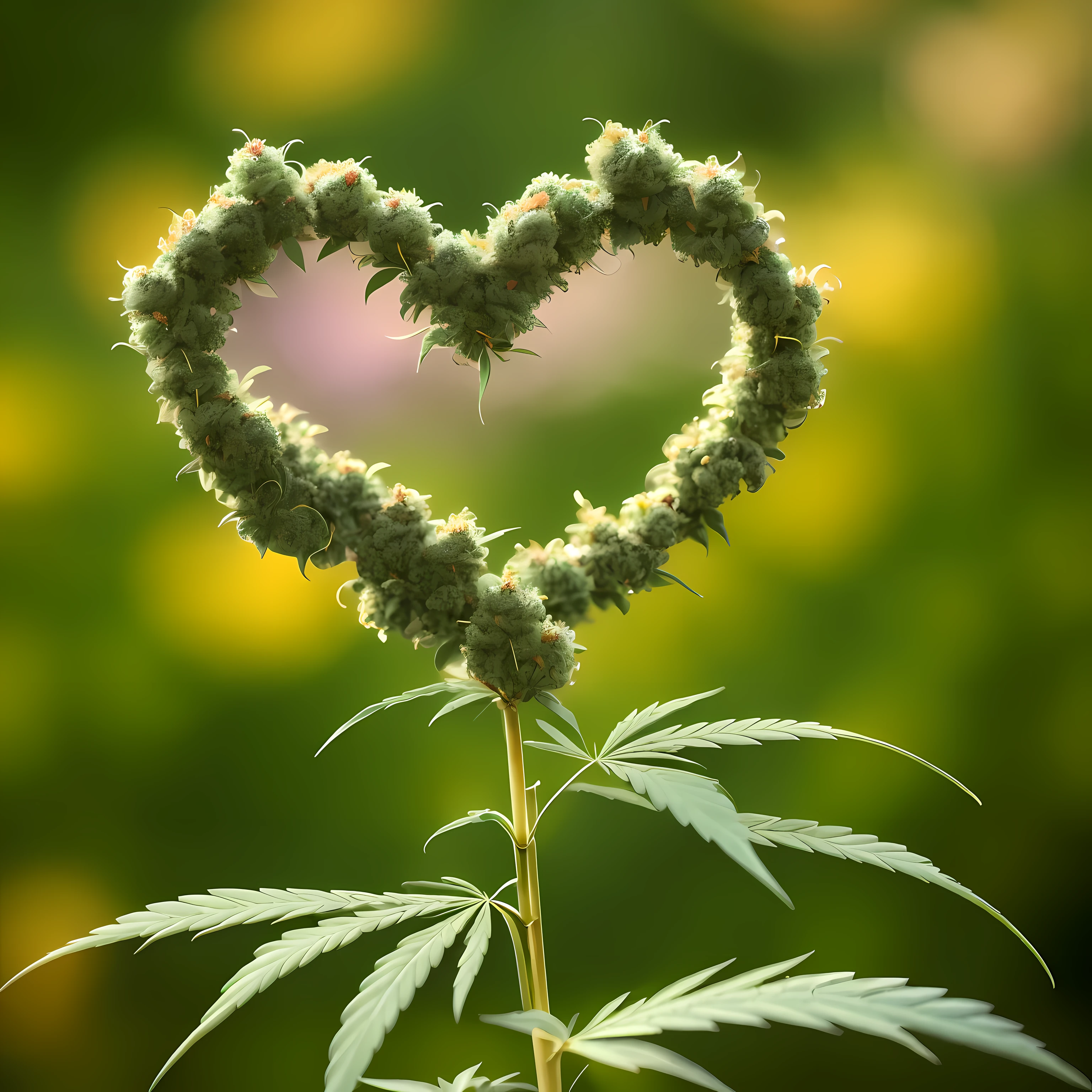 there is a heart shaped plant with many leaves in the shape of a heart, cannabis!, cannabis, weed background, marijuana photography, marihuana, weed, heart made of flowers, weed cutie mark, thc, with green cannabis leaves, # smokeweedeveryday, marijuana!, cannabis - sativa - field, marijuana, hemp, princess of cannabis, ganja