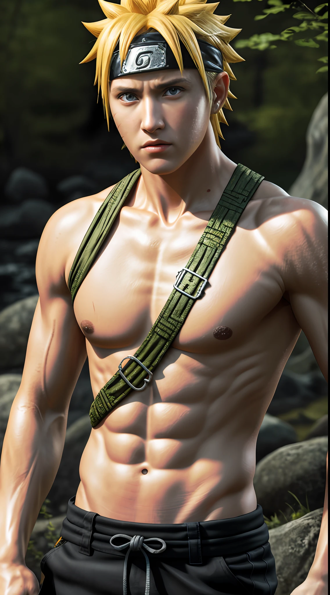 Naruto Uzumaki Naruto,(Detailed face,Detailed eyes,Clear skin,Clear eyes),lotr,fanciful,sportrait,photography of,Detailed skins,photorealestic,Photorealistic and realistic,8K,highly detailed,full length frame,High detail RAW color art,nipple piercing,diffused soft lighting,shallowdepthoffield,Sharp focus,ultra-realistic realism,cinmatic lighting