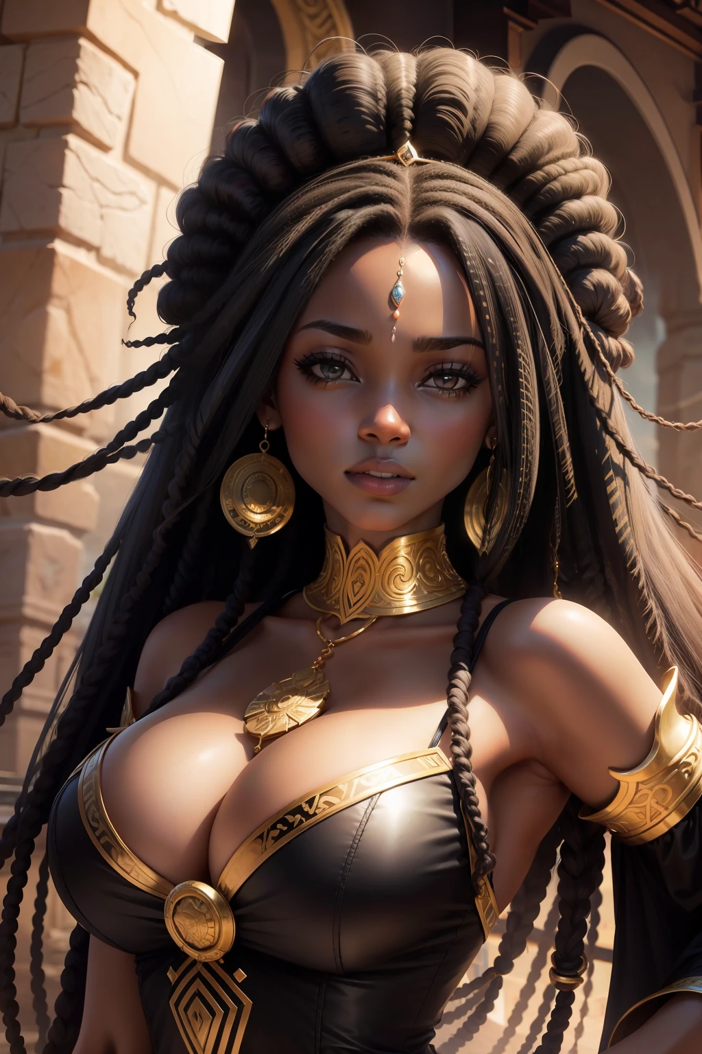 Mulher preta + Rainha + Africana + cabelo longo + abundance