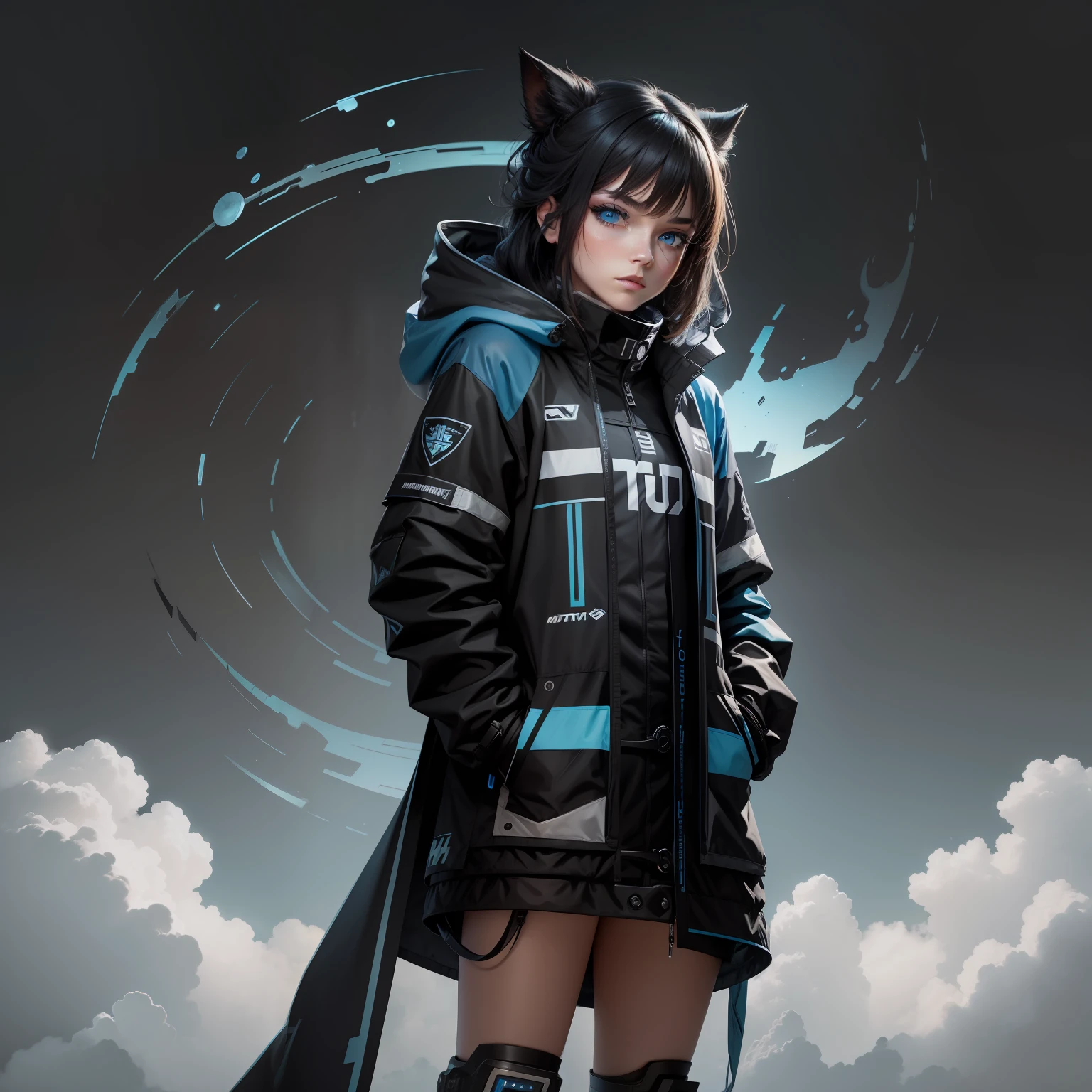 mtu,sci-fy,black in color,Technologie,Blue eyes,wind coat