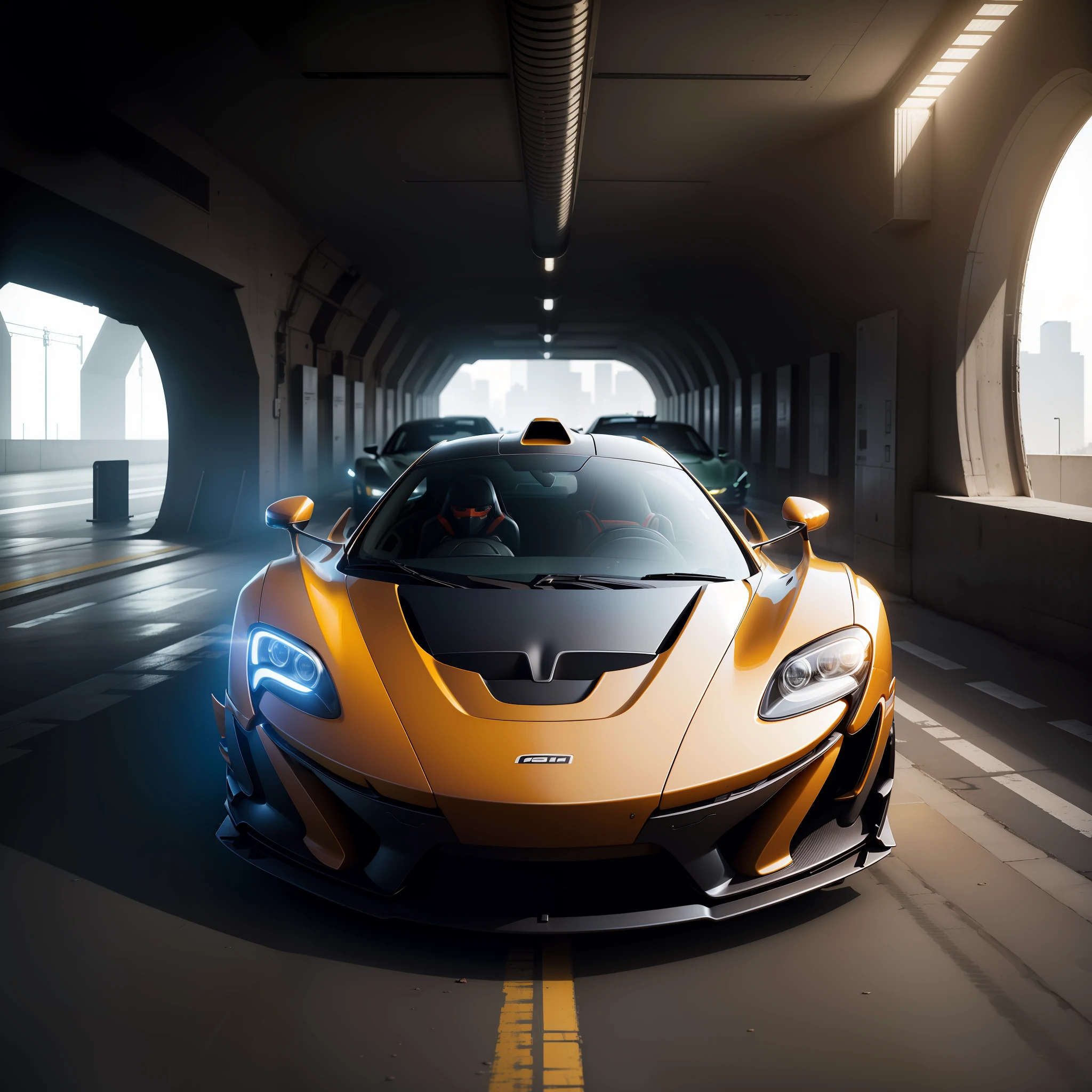 UAU, this scene looks amazing! In the photo in high definition, you can see an impressive McLaren P1 in a tunnel, com duas belas mulheres em estilo cyberpunk. Women are well positioned, Make sure the car doesn't hit them. Vibrant colors and high resolution bring the scene to life, com todos os detalhes em destaque.