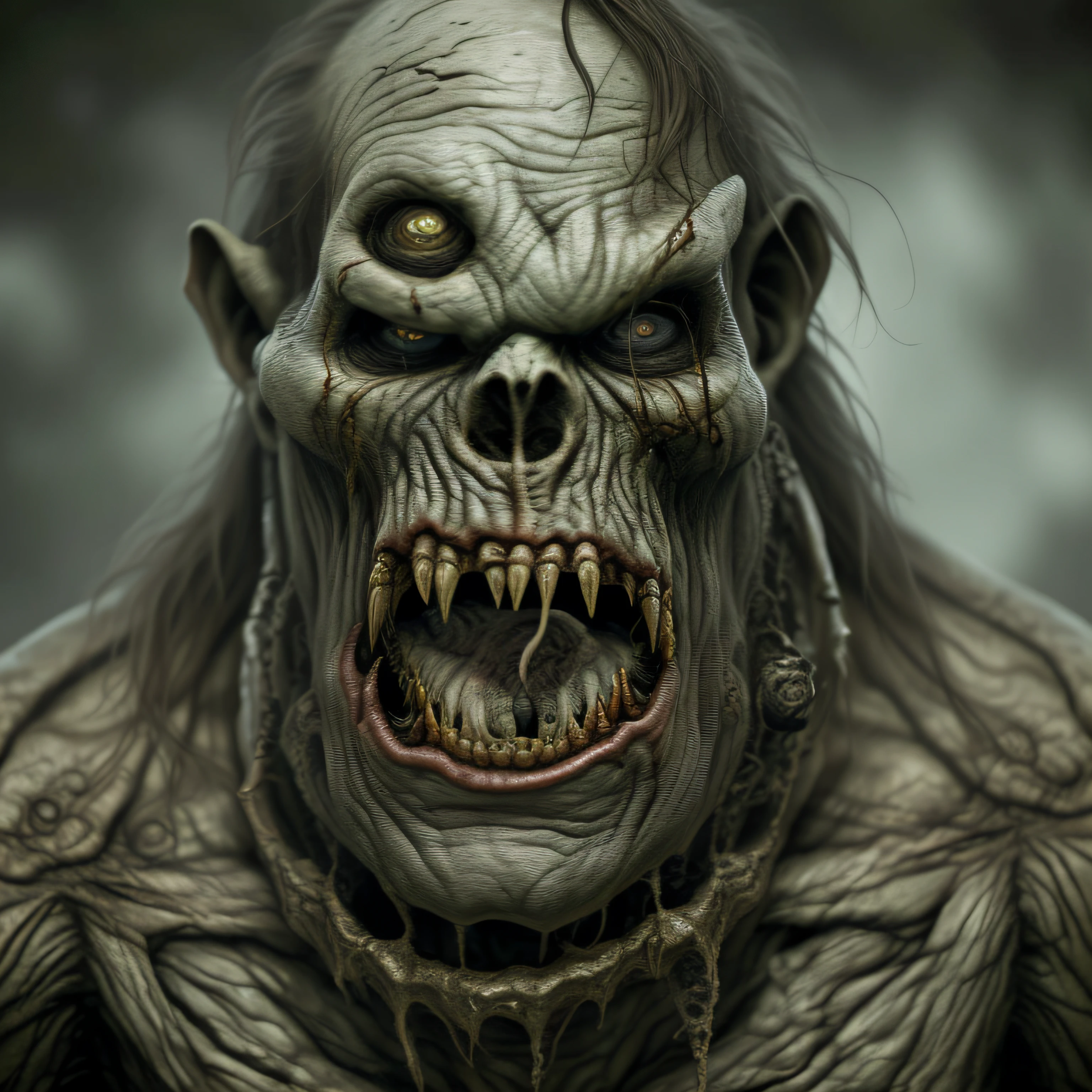 desenho de um cyclop, troll with open mouth and a big toothy face, menacing orc, intimidating expression, Orc, ogro, grog strongjaw, Um Orc, arte conceitual monstro, Retrato de um Orc, menacingly!!!, manly monster tough guy, Monster of doom, arte escura altamente detalhada, Highly detailed illustration, High detail illustration, sacred skull, arte detalhada limpa, desenho preto e branco, escudo de motoclube, patch, bordado