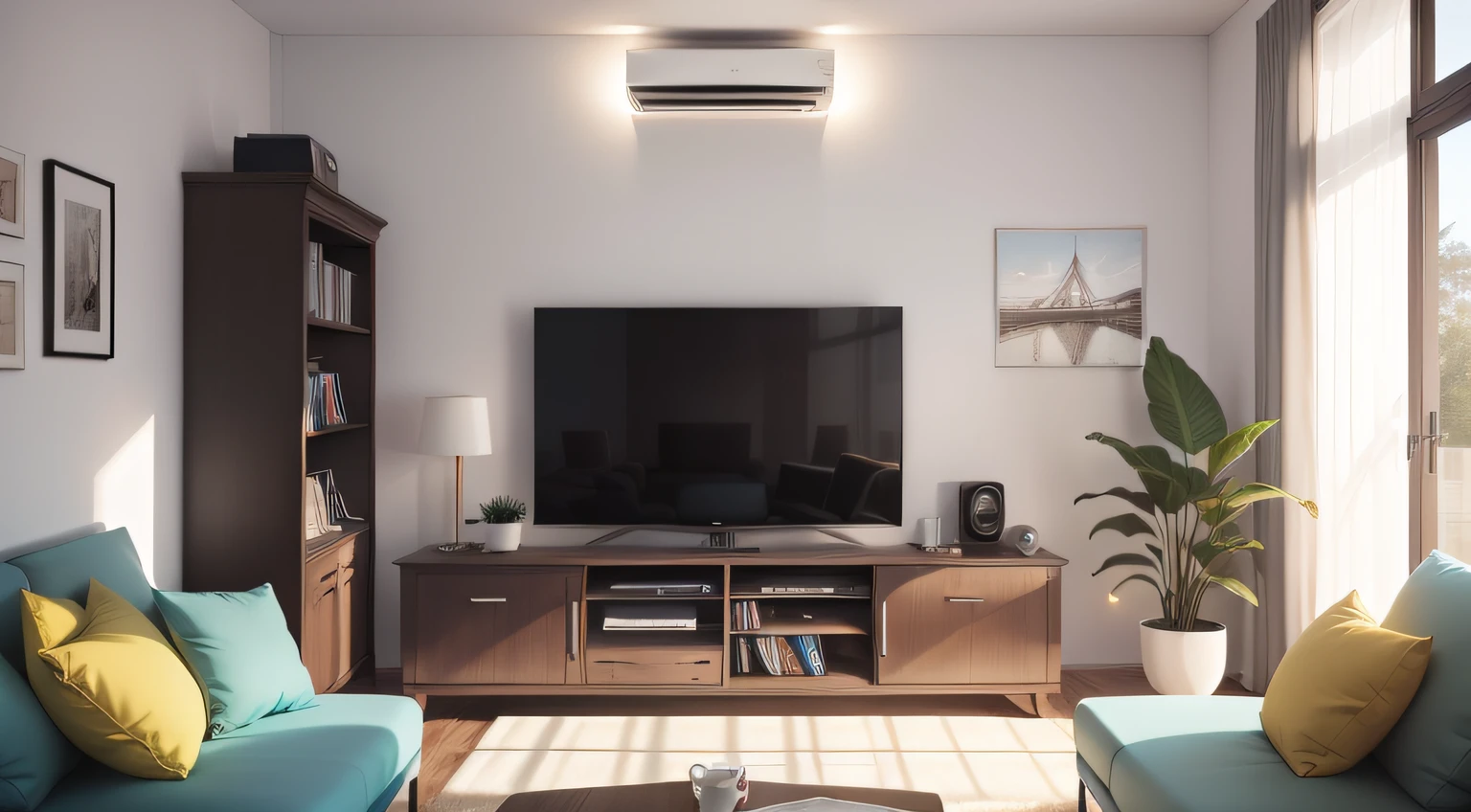 uma sala com uma grande tv