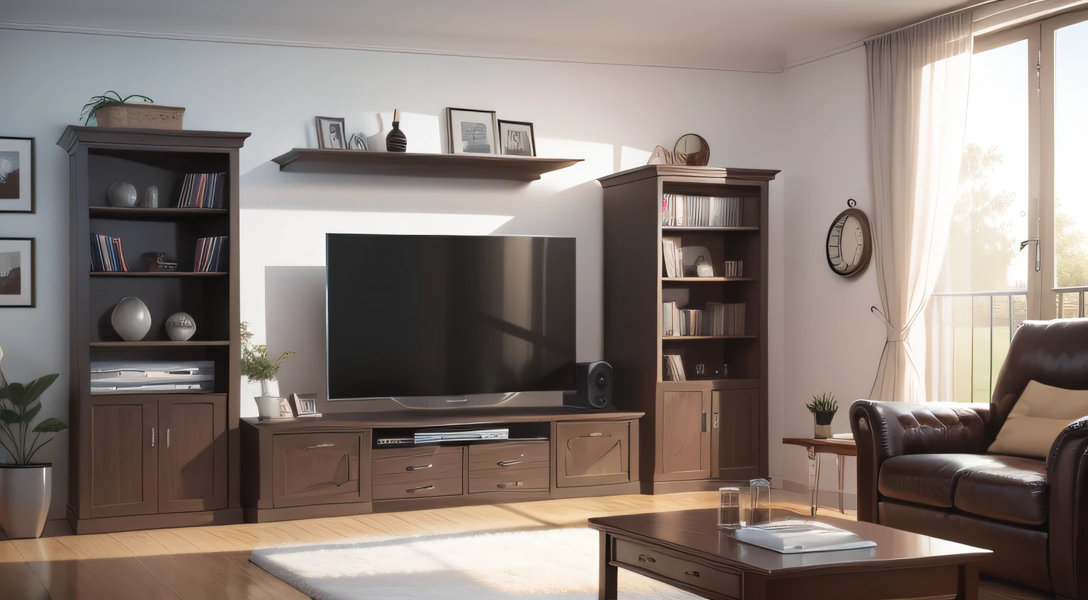 uma sala com uma grande tv