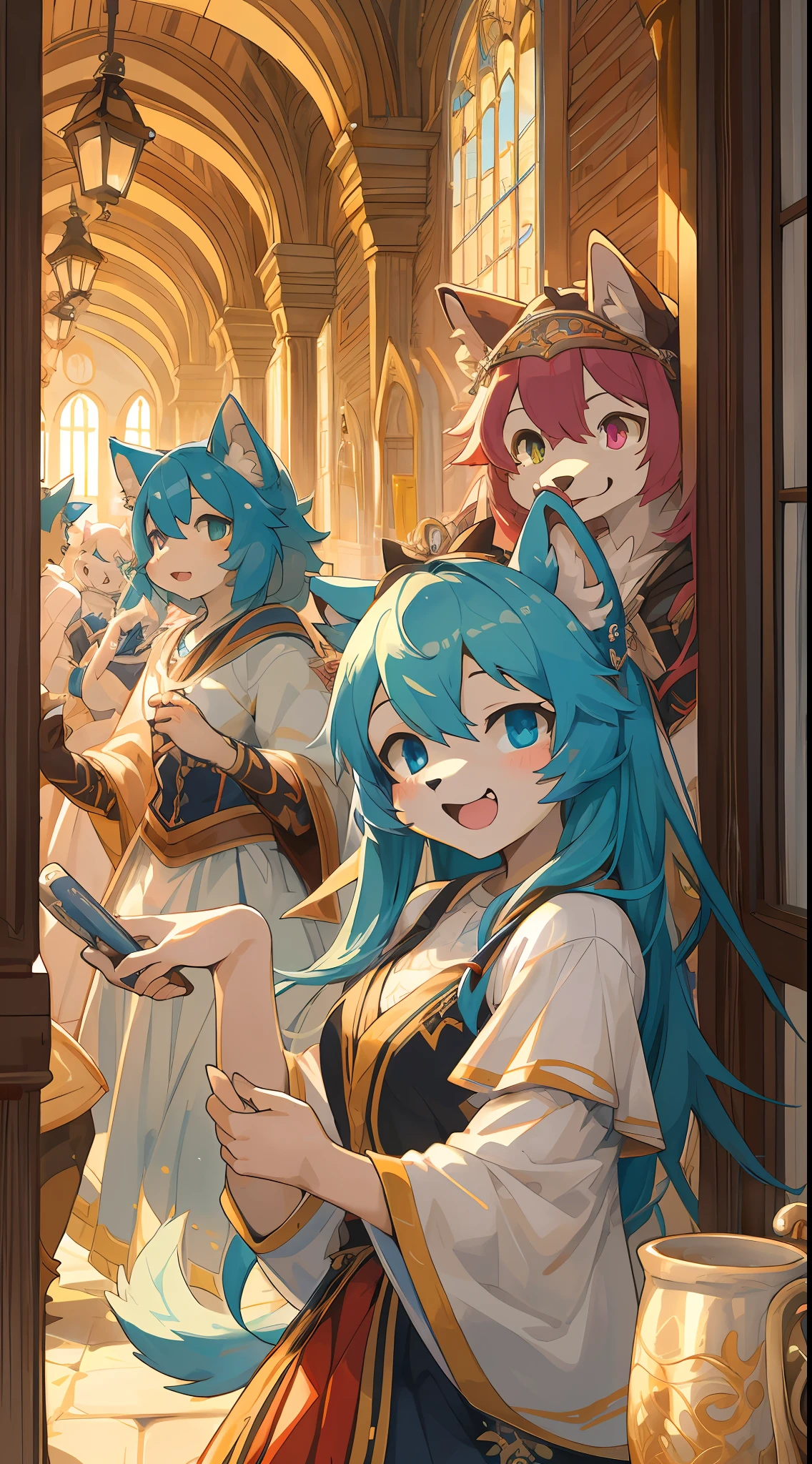 dynamic angle, top quality, best quality, High-quality illustrations, masterpiece, super high resolution, detailed background, detailed background, Romeo and Juliet, group shot:0.1, 6+boys, 6+girls, Happy, joyful, absurdres(highly detailed beautiful face and eyes)perfect anatomy(kemono, furry anthro),
