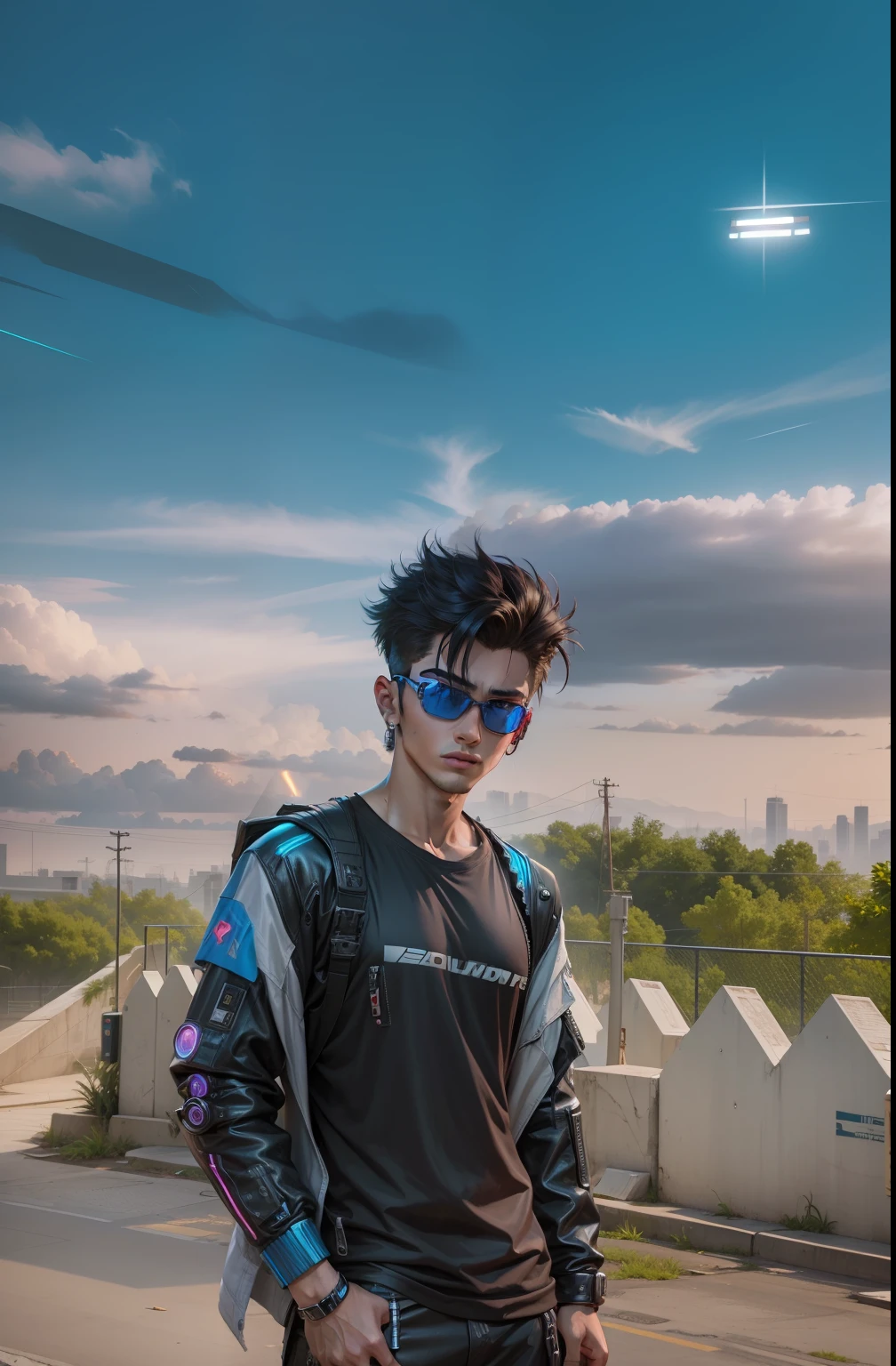 Change background cyberpunk handsome boy realistic face.