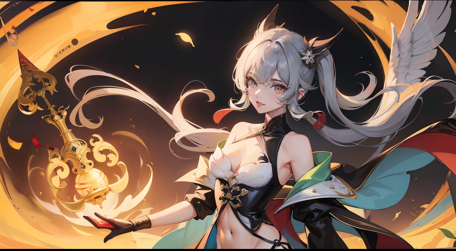 wallpaper genshin impact, (Obra-prima, qualidade superior, melhor qualidade, arte oficial, Beauty and Aesthetics: 1.2), (cor plana: 1.3), parte superior do corpo, muito detalhado, rosto e olhos detalhados, cinematiclight, sfw, anime, profundidade de campo, 1 , Seduction Smile, solo, oficial, cabelo castanho, orelhas de raposa, rabo de cavalo, Hair Accessories, olhos verdes, sombra de olhos vermelhos, joias, mangas divididas, seios grandes, vestido, cauda, pulseira, uma cauda, boca ligeiramente aberta, Gray Chinese style background, Bling, meninado saco de dinheiro