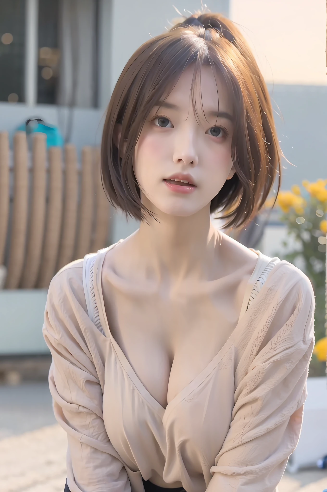 Unbeatable masterpiece, perfect artwork, ((perfect female figure)), short hair, blonde, skinny, realism, solo, (realism: 1.4), best quality, ultra high resolution, 1girl, porcelain, kpop ido, full body, (c cup), low neckline, beautiful, masterpiece, best quality, very detailed face, perfect lighting, solo, plain makeup, best quality, super high resolution, (realistic:1.4), super detailed, masterpiece, best quality, 👍 ulzzang - 6500-v1.1