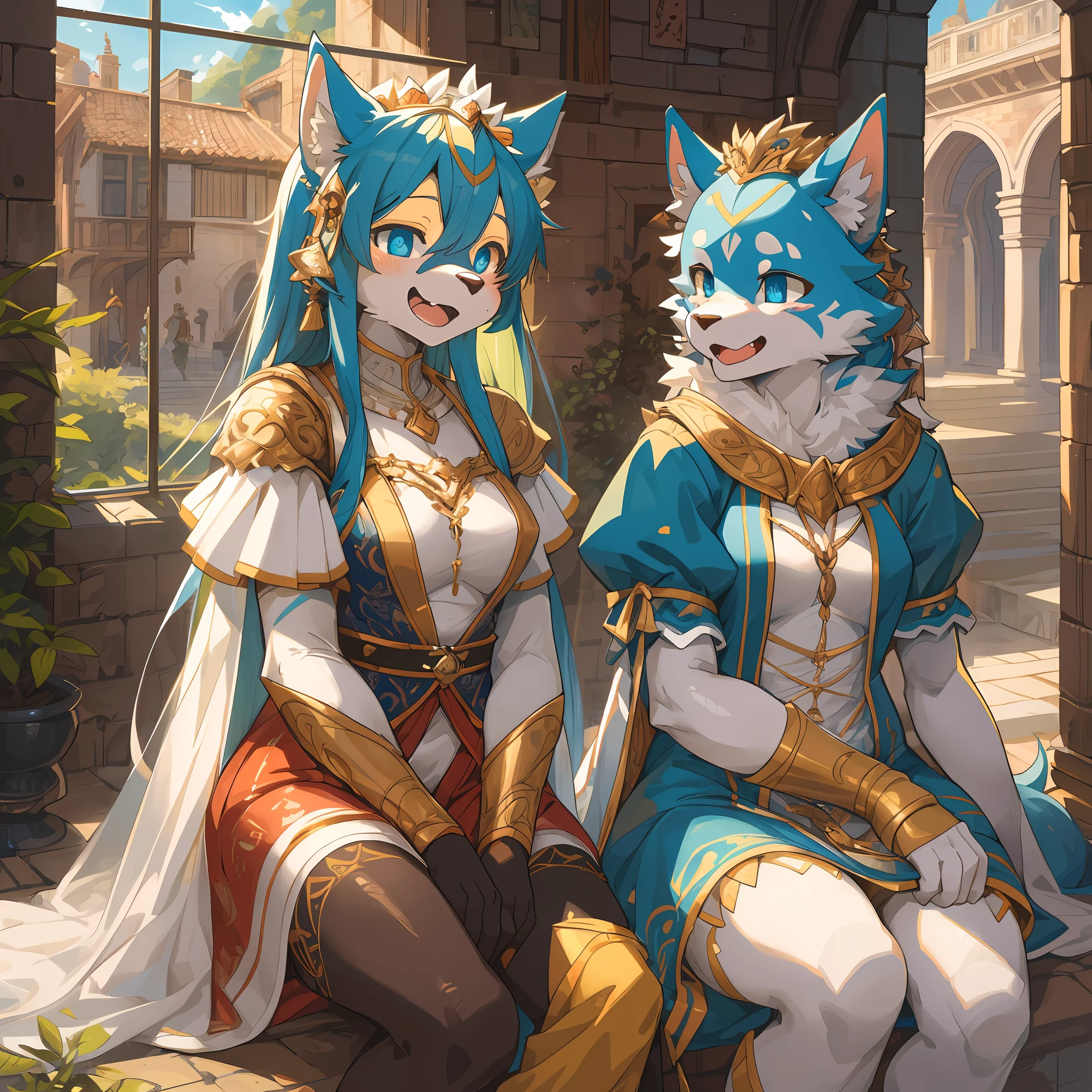 dynamic angle, top quality, best quality, High-quality illustrations, masterpiece, super high resolution, detailed background, detailed background, Romeo and Juliet, group shot:0.1, 6+boys, 6+girls, Happy, joyful, absurdres(highly detailed beautiful face and eyes)perfect anatomy(kemono, furry anthro),
