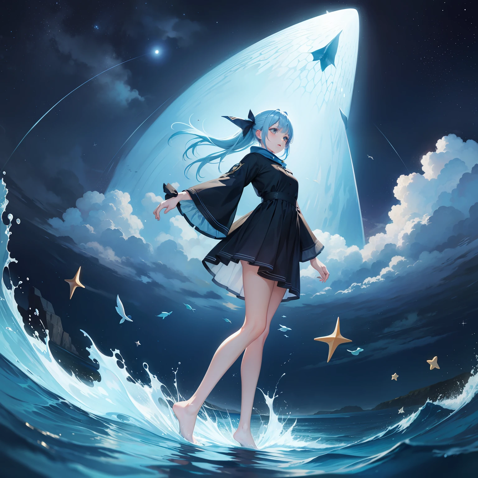 starrysky,the sea,fish flocks