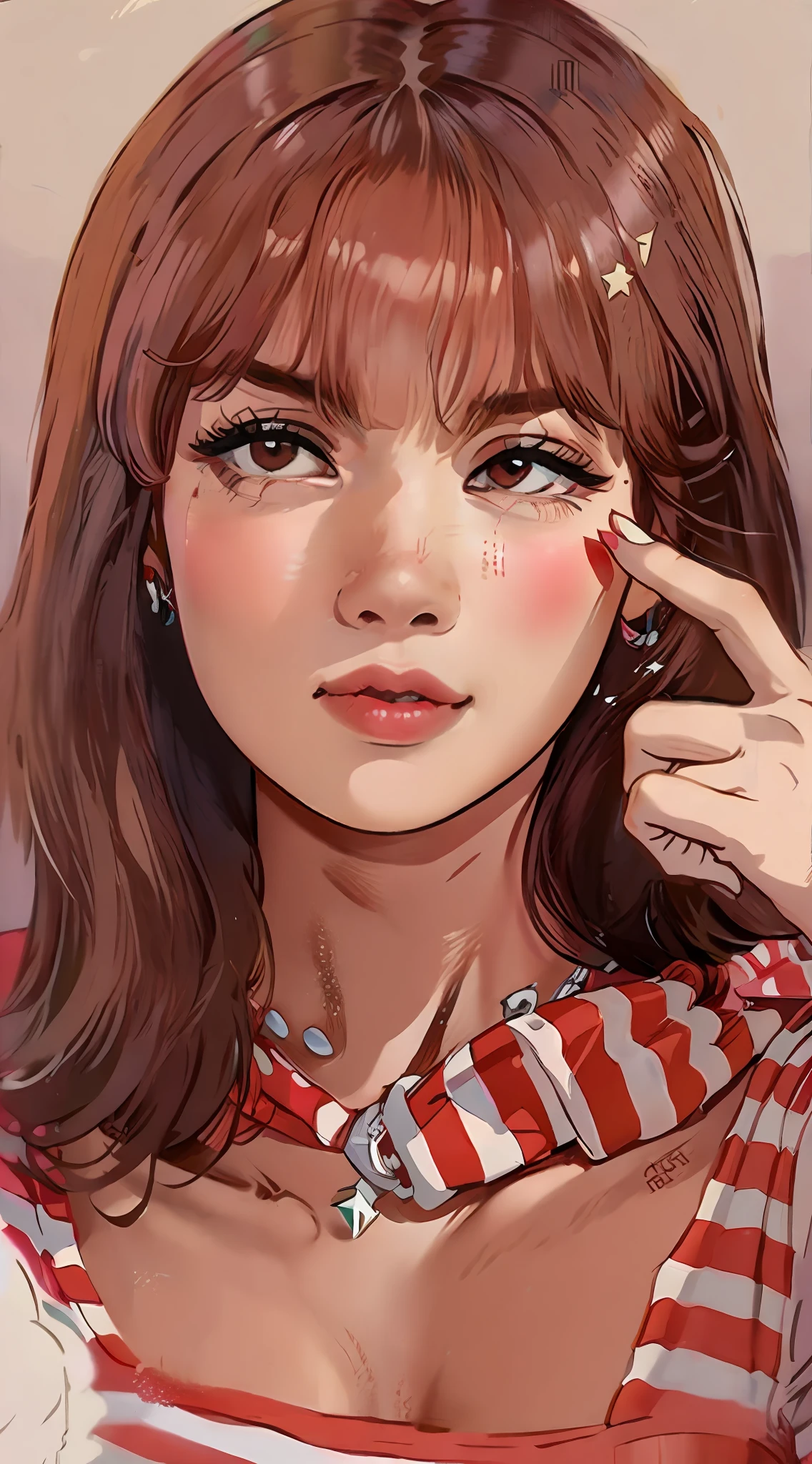 a close up of a woman with a red and white striped shirt, lalisa manobal, portrait jisoo blackpink, portrait of jossi of blackpink, lalisa manoban of blackpink, jossi of blackpink, jisoo from blackpink, jisoo of blackpink, bae suzy, headshot profile picture, jinyoung shin, roseanne park of blackpink, kim doyoung, sun yunjoo
