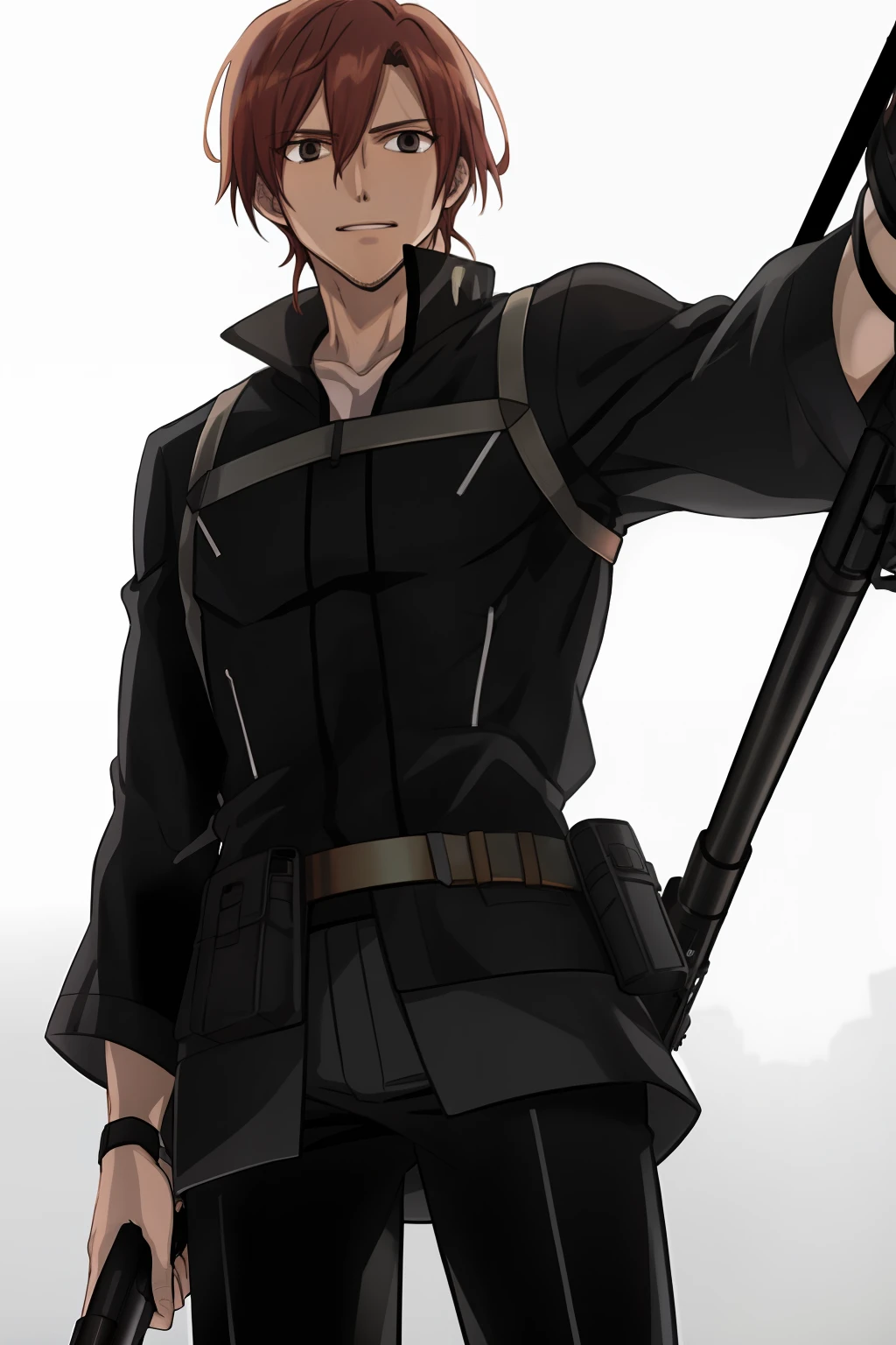 Copper haired men anime sniper clothes black eyes