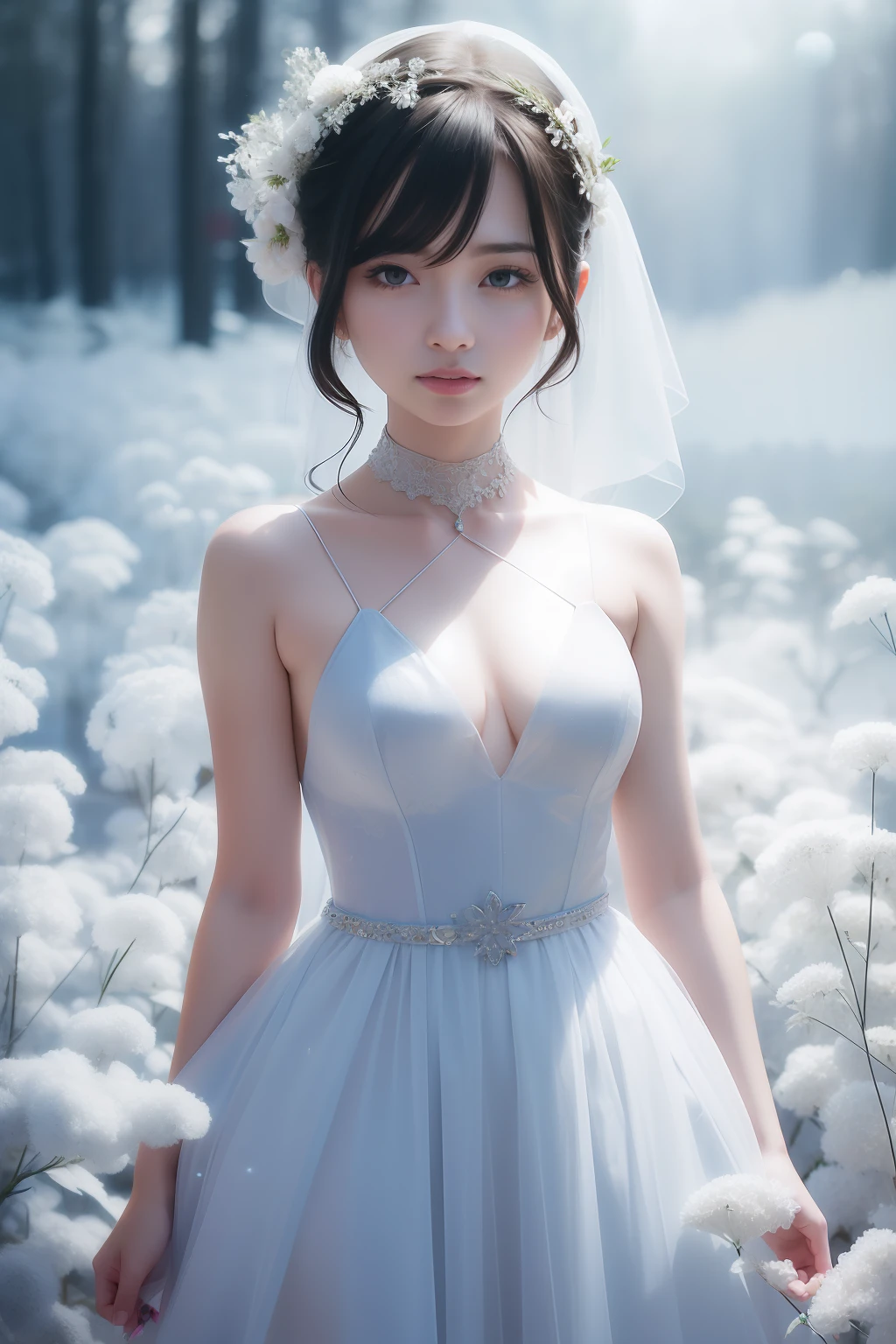 (((1girll)))、Glass dress、Plastic dress,see-through transparent clothes,Glass texture,with light glowing,Color transparent,hair adornments、choker necklace、jewely、pretty face、Physically、Tyndall effect、realisticlying、Shadow Studio、edge lit、bicolor lighting、(highdetailskin:1.2)、8K, Ultra HD、Digital SLR、softlighting、high high quality、volumettic light、sneak shot、photore、A high resolution、4K、8K、The background is blurred out,Best quality、tmasterpiece、A high resolution、