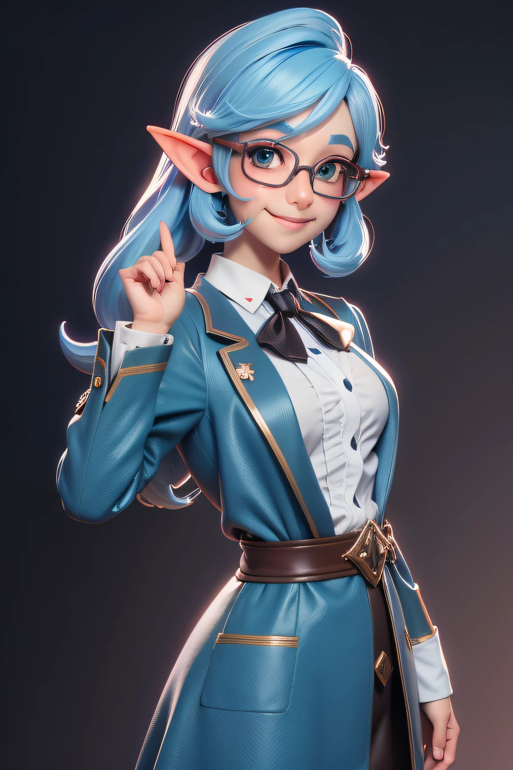 3dmm,3d,(masterpiece, best quality:1.1), elf, light blue hair, glasses, mole on mouth ,anime , (smile:0.5)