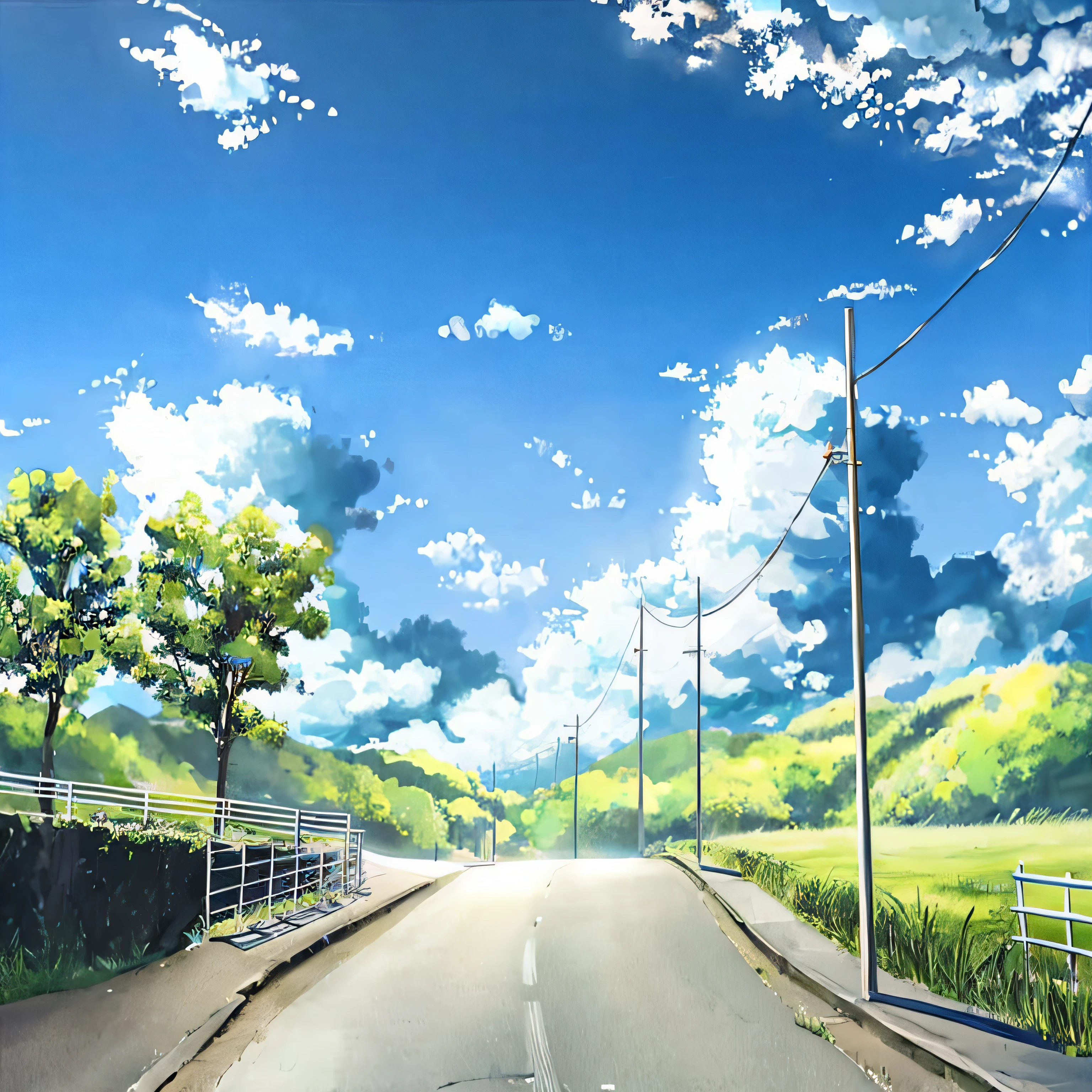 Anime scenario of a road with a fence and a fenced area, Paisaje rural del anime, Hermoso escenario de anime, Arte de fondo del anime, Escenario de anime, Paisaje anime, Paisaje de anime fondo de pantalla, Antecedentes del anime, Obras de arte de paisajes, anime movie background, Hermosa escena de anime, Anime Hermosa escena de paz, Arte conceptual de escenarios de anime, Estilo de Makoto Shinkai