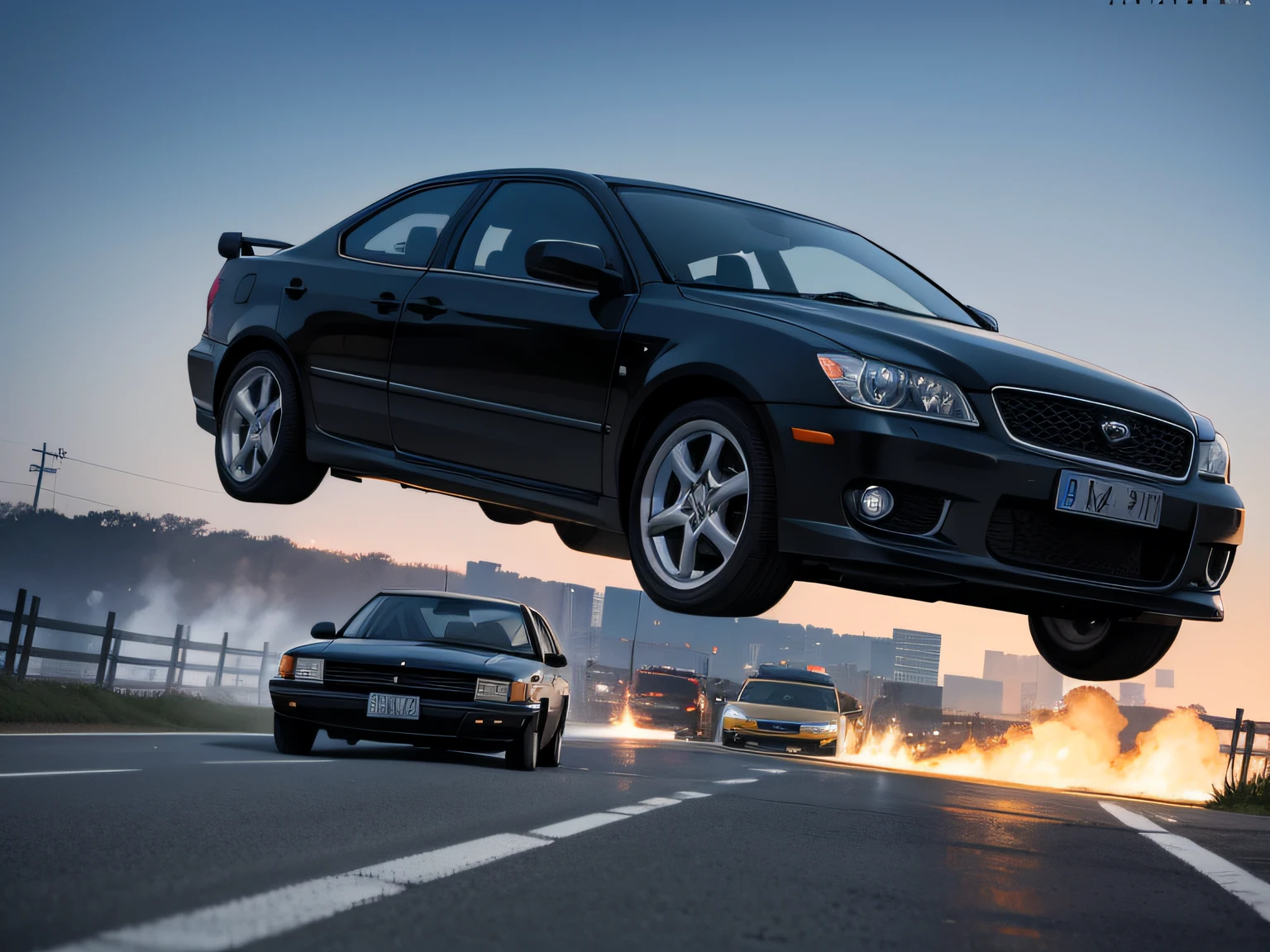 A small black car was hit,(Footage of tumbling in the air),Special effects movies,Scene footage of the car accident,4k高清,Movie special effects,Ultra high quality