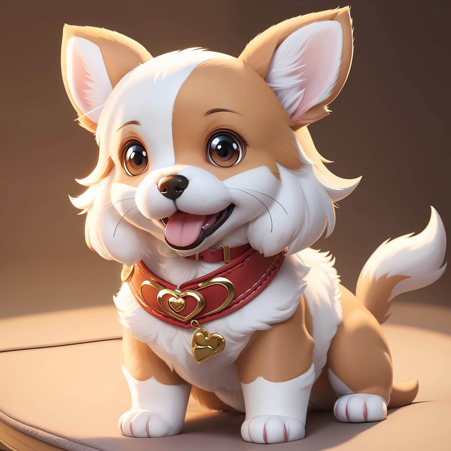 （​masterpiece）8K分辨率、top-quality、Adorable dog character with cheerful smile and big ears。With collar or heart motifs、Express fidelity or affection。