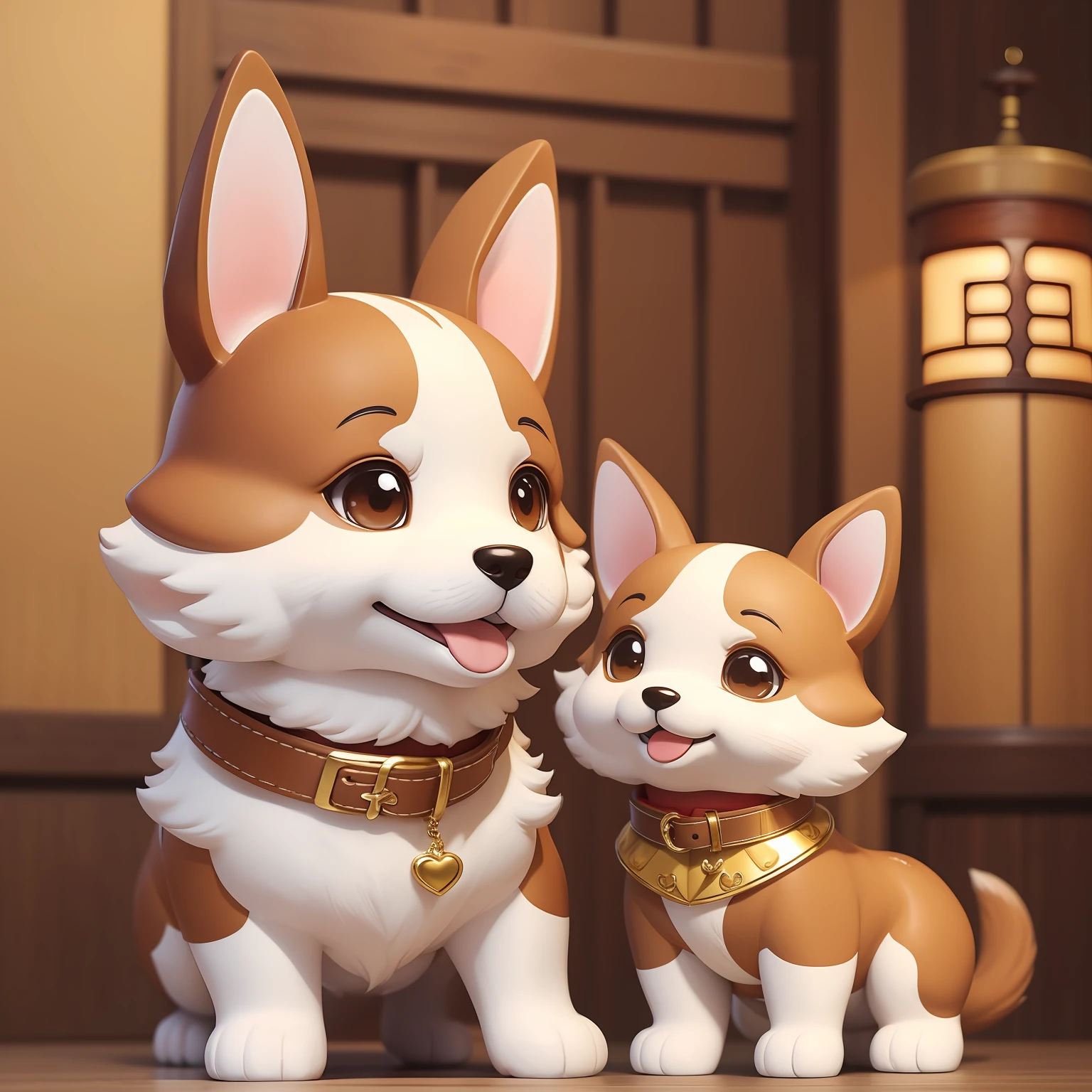 (masterpiece)8K分辨率、top-quality、Adorable dog character with cheerful smile and big ears。With collar or heart motifs、Express fidelity or affection。