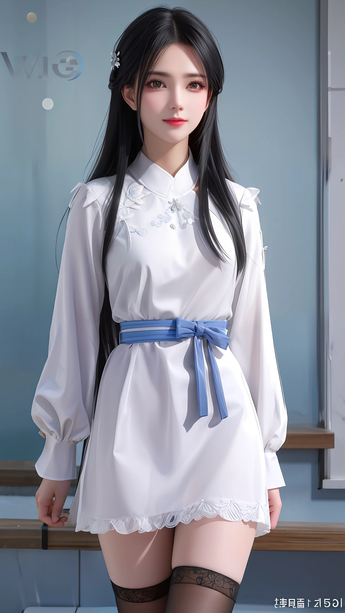 Black color hair,Beautuful Women,Royal sister,prette,Raised sexy,with a calm expression,White clothes,offcial art,Unity 8k wallpaper,ultra - detailed,Aesthetics,tmasterpiece,best qualtiy,realisticlying,illuminating,Frankness,photore,A high resolution,4K,8K,Bokeh,Photo level,best qualtiy