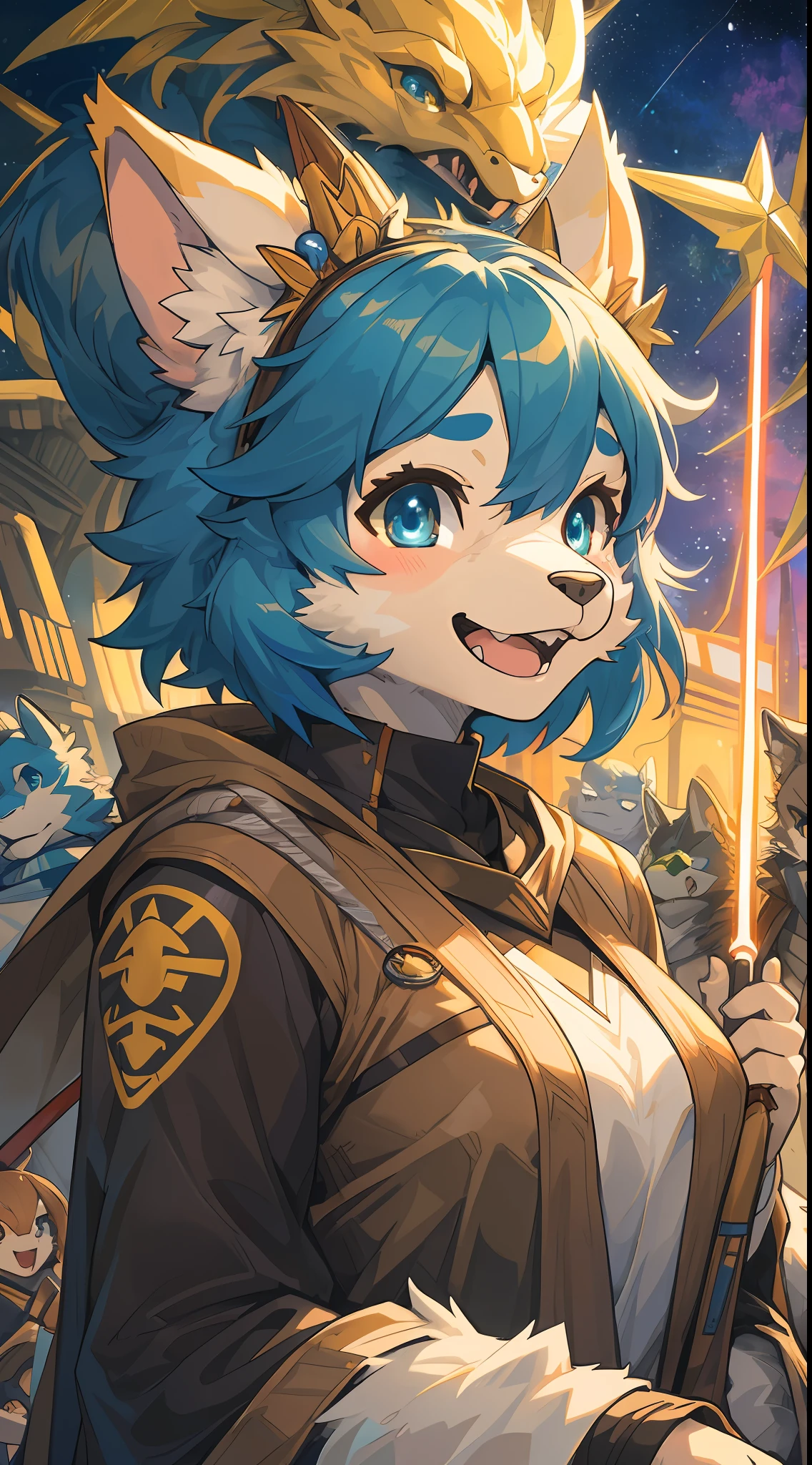 dynamic angle, top quality, best quality, High-quality illustrations, masterpiece, super high resolution, detailed background, detailed background, STAR WARS, group shot:0.1, 6+boys, 6+girls, Happy, joyful, absurdres(highly detailed beautiful face and eyes)perfect anatomy(kemono, furry anthro),