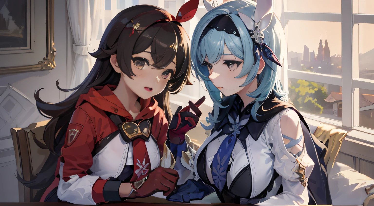 , , (2 Girls 1.4), (1st party using lora1 Keqing Genshin Effects), (The 2nd person uses lora2 Ganyu Genshin has two horns..............................)Two women were sitting on the floor and one was holding a knife in hand...................................., One woman carries another woman...................................., Sit with your wrists together...................................., Two beautiful girls in love, Two women...................................., Lesbian Art, Homosexual girl groups, Handshake, vector art illustration, flat illustration, Flat shading illustration, Lie down with your wrists together...................................., two girls, lesbian, Embrace Lesbians,(2:Girls together.....................................), (NSTDA.:1.2), (10, beste-Qualit, master-piece: 1.4), ultra-high resolution, (lifelike, photorealistic portrait: 1.48), 25 years old, Cute Girl, (See through the bikini beetle), Famous Japanese actors, beautiful clear eyes, G Cup Big Breasts, Head tilt., cowboy shot, from the side, looking at the audience, expressionless, Beautiful lake, Zeiss 150mm F/ 2.8 Hasselblad, Around the lake there are high mountains surrounded by striped mountains......................................., Whole body, foot, Ultra-Wide Angle, The backyard is a beautiful sea......................................................................................... ,