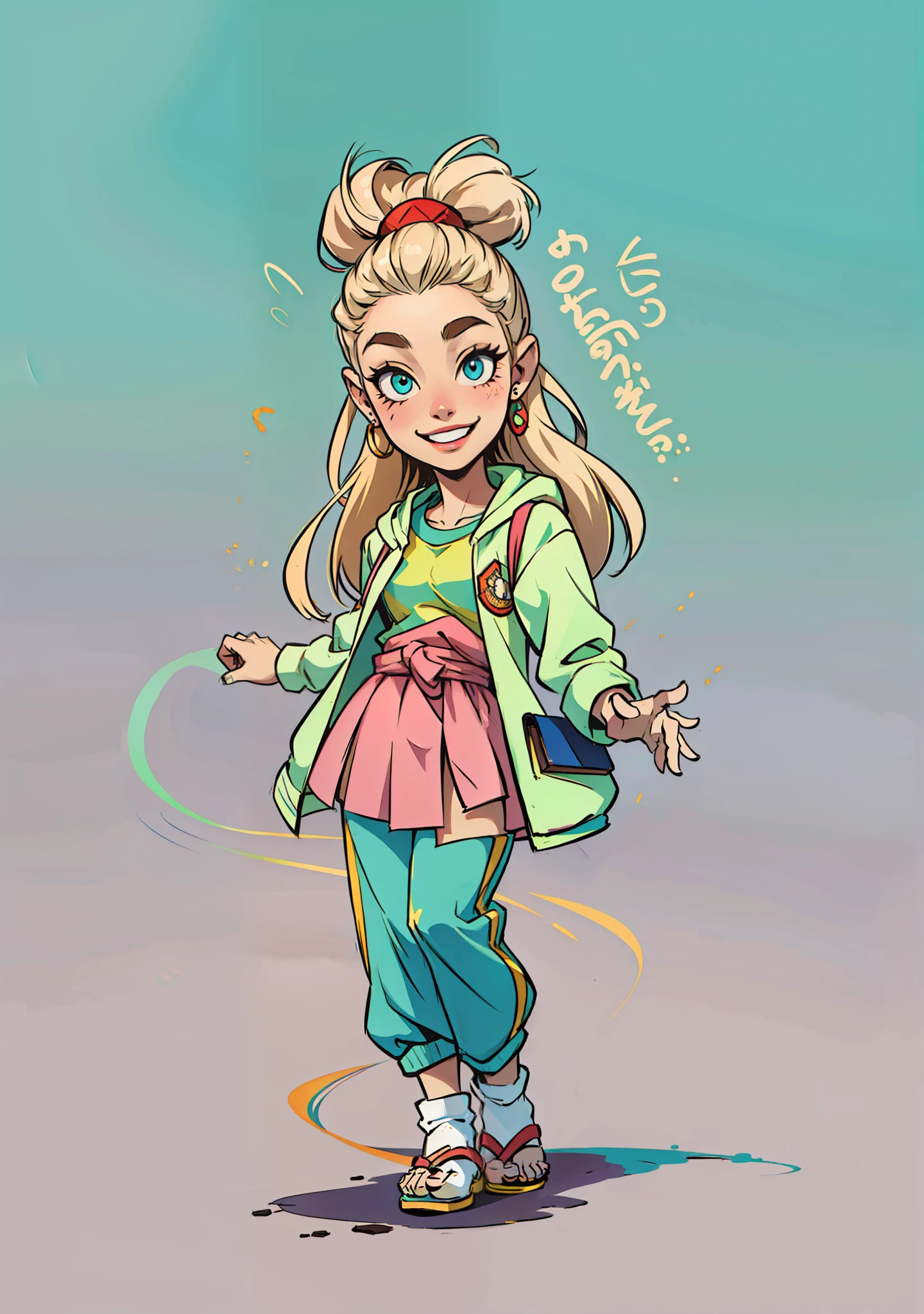 mulher, estilo dos desenhos animados, sorrindo,