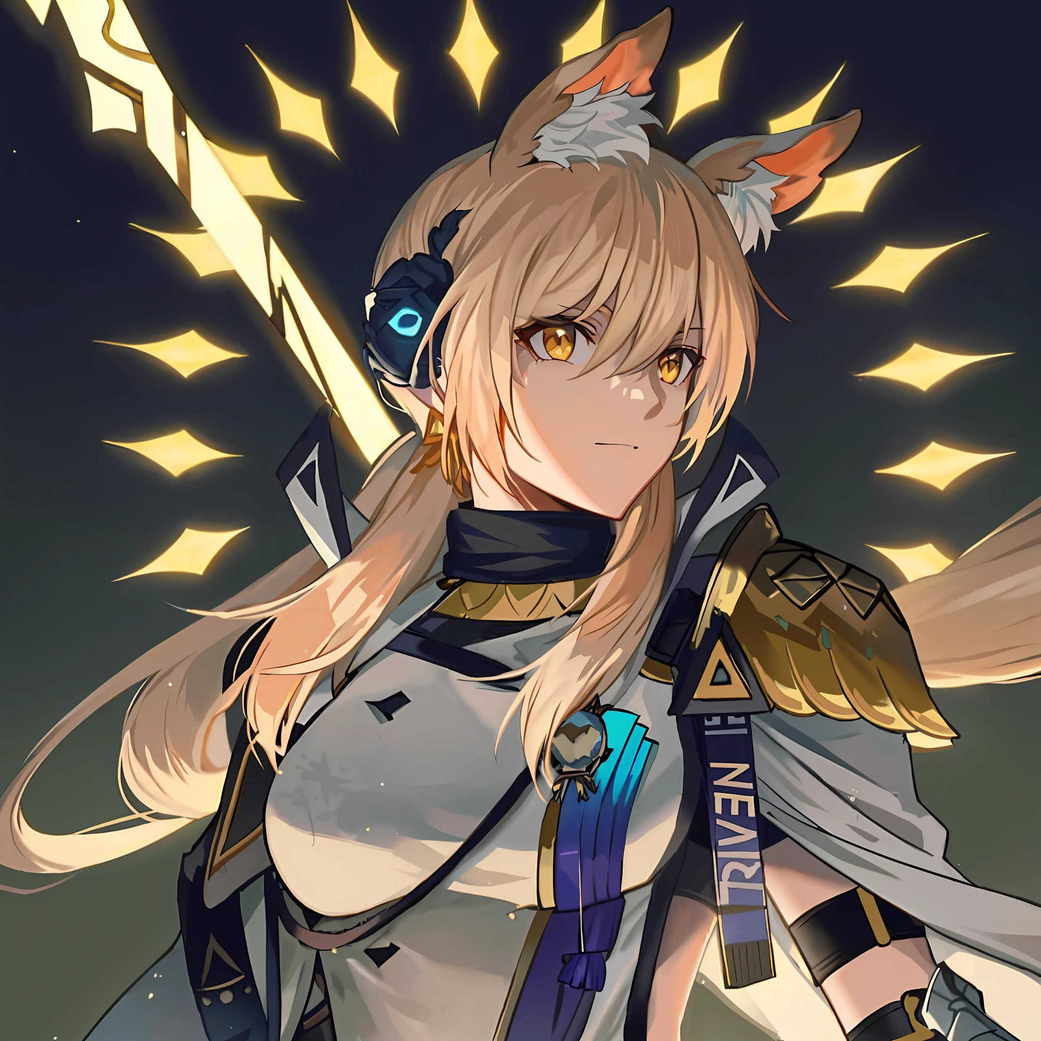 A woman in a white shirt and black and gold holds a sword, From the night of the ark, arknight, Ayaka Genshin impact, ayaka game genshin impact, Genshin impact's character, Genshin, Keqing from Genshin Impact, from girls frontline, Genshin Impact style, Holo is a wolf girl, Genshin Impact