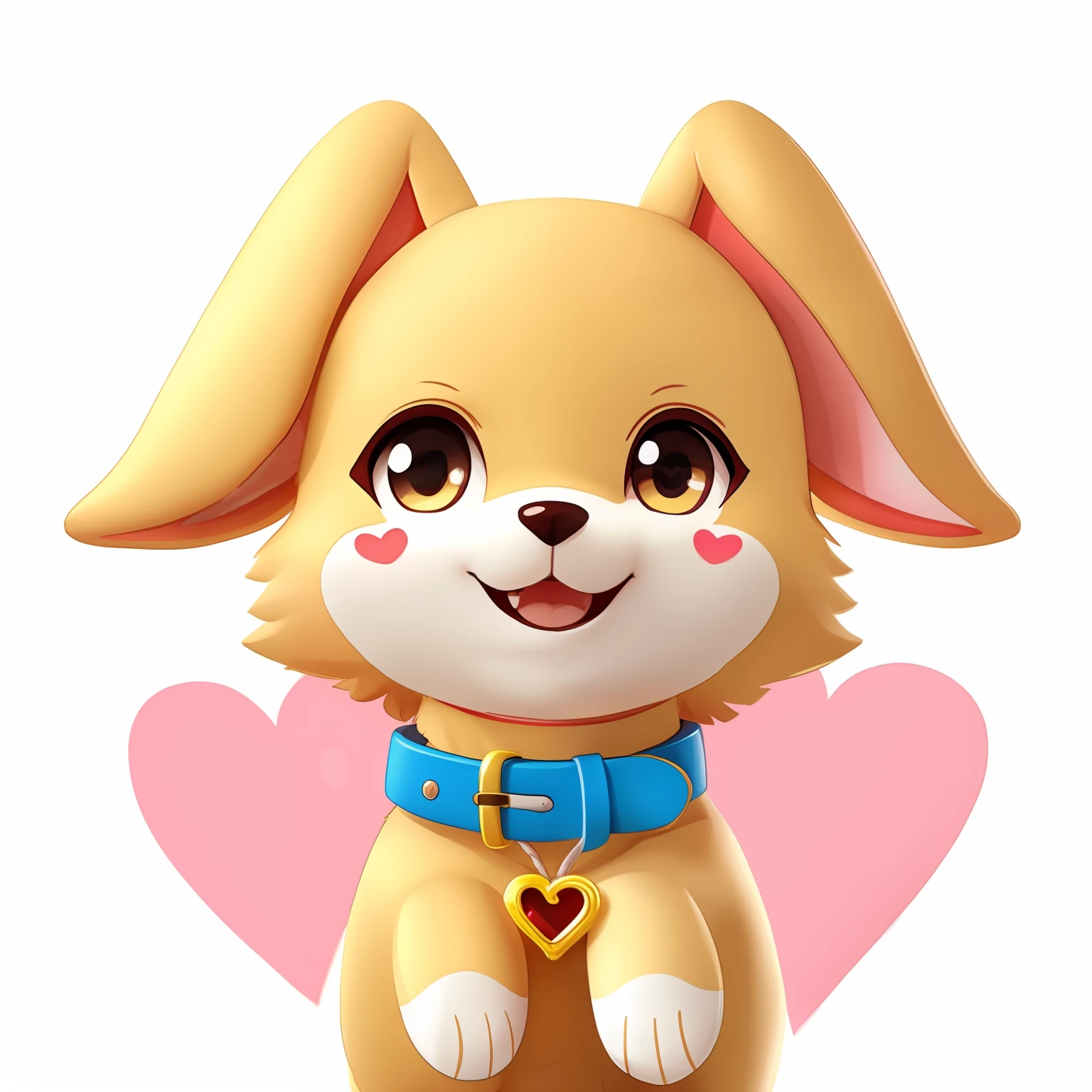 （​masterpiece）8K分辨率、top-quality、Adorable dog character with cheerful smile and big ears。Collar and heart motif、Express fidelity or affection。