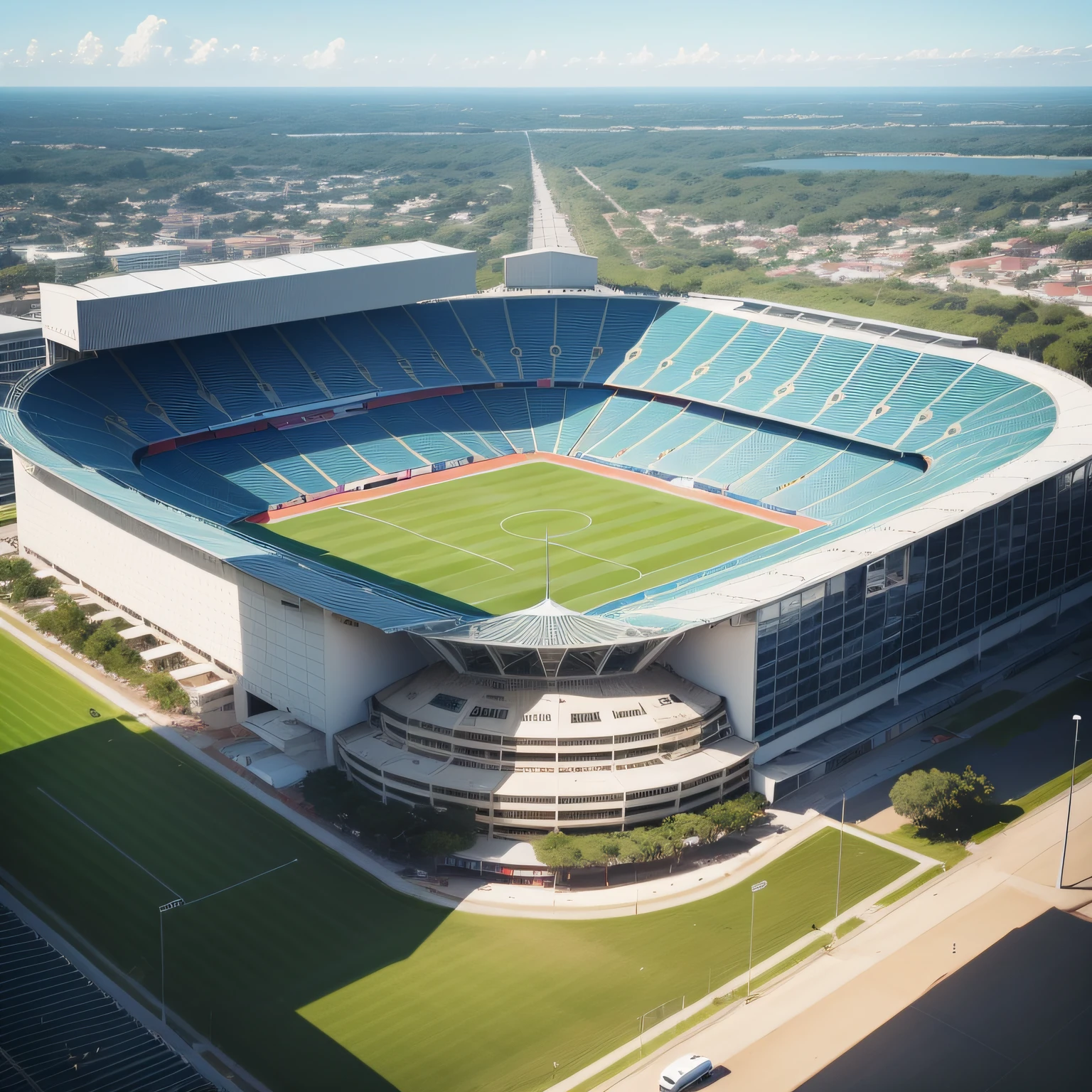 foto profissional de um estadio de futebol de background com um trofel em evidencia