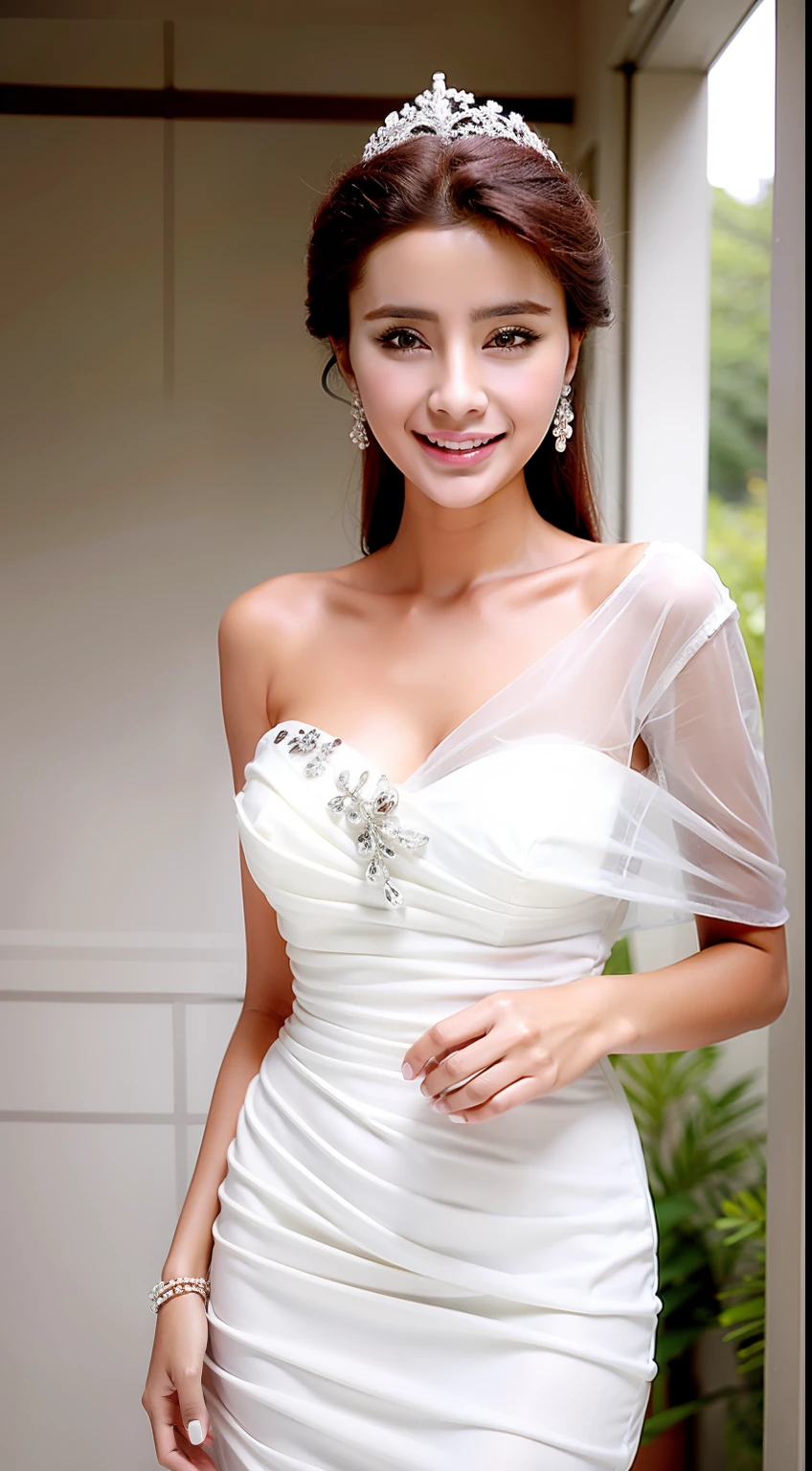 Fashion model 18 years old [[[[closeup cleavage]]]], [[[[boobgasm]]]], [[[[coll]]]], [[[[bshoulders]]]], perfect  eyes, Perfect iris，Perfect lips，perfect teeth，Perfect skin，Long face，Soft front light，hdr，Movie girl，long whitr hair，Long hair with a shawl，校服，The background is indoors，（pastel colour：1.2）