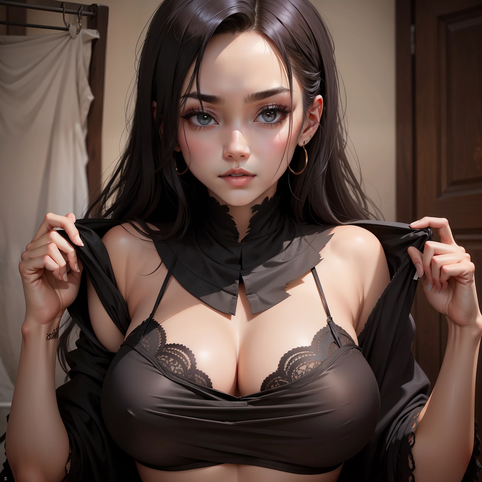 leges,torn laundry,blacksilk,large bust,Kizi