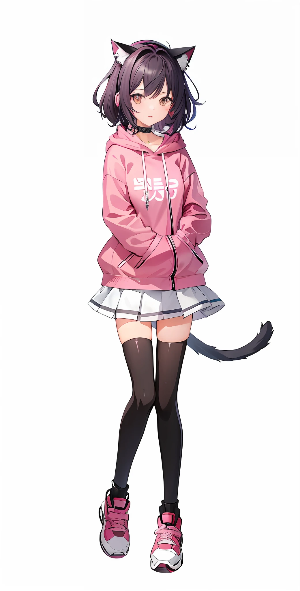 Anime girl standing in pink jacket and black ears, cute anime catgirl, anime catgirl, anime girl with cat ears, Attractive cat girl, beautiful anime catgirl, anime full body illustration, Very beautiful anime cat girl, anime visual of a cute girl, beautiful young catgirl, cat woman, Full body illustration, Cat girl, Full body picture