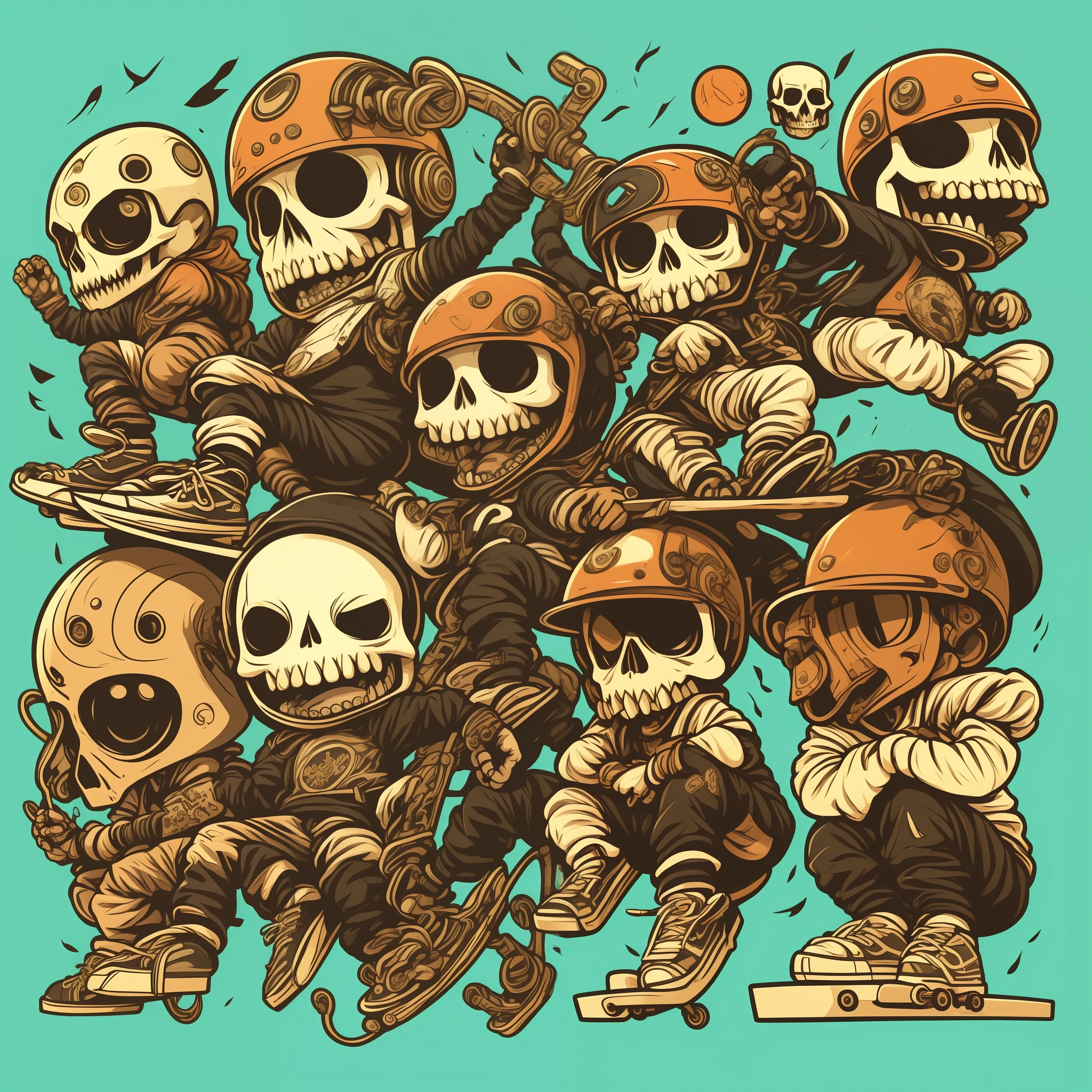 skateboard、Skull、Chibi Chara、Spooky laugh、
