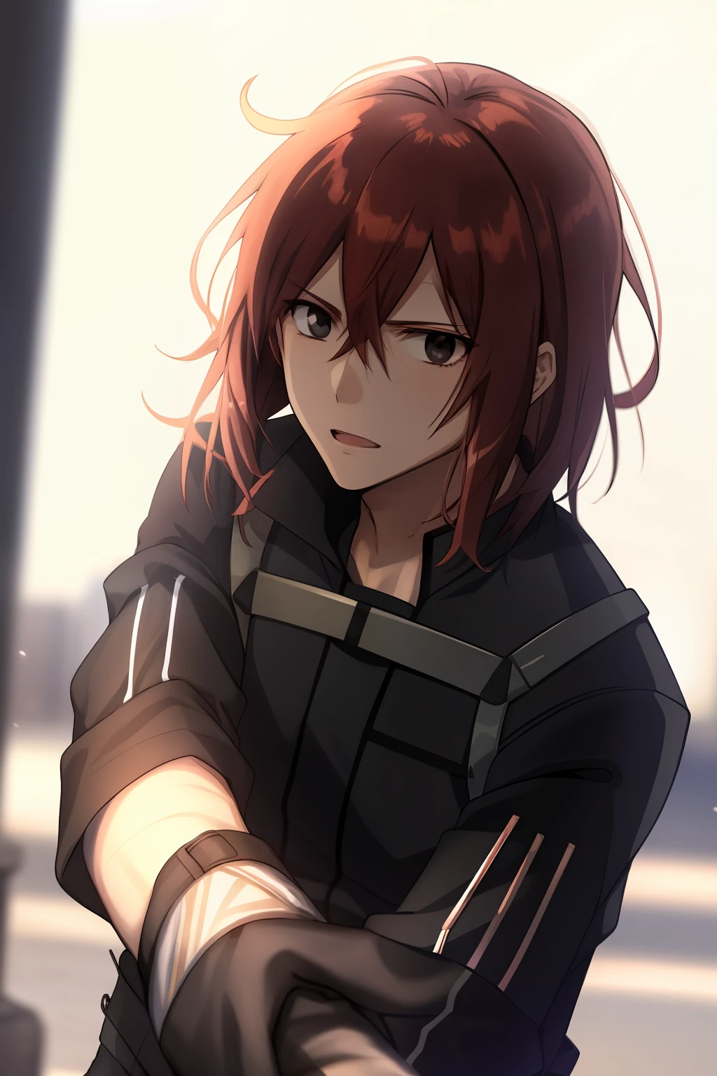 Copper haired men anime sniper clothes black eyes