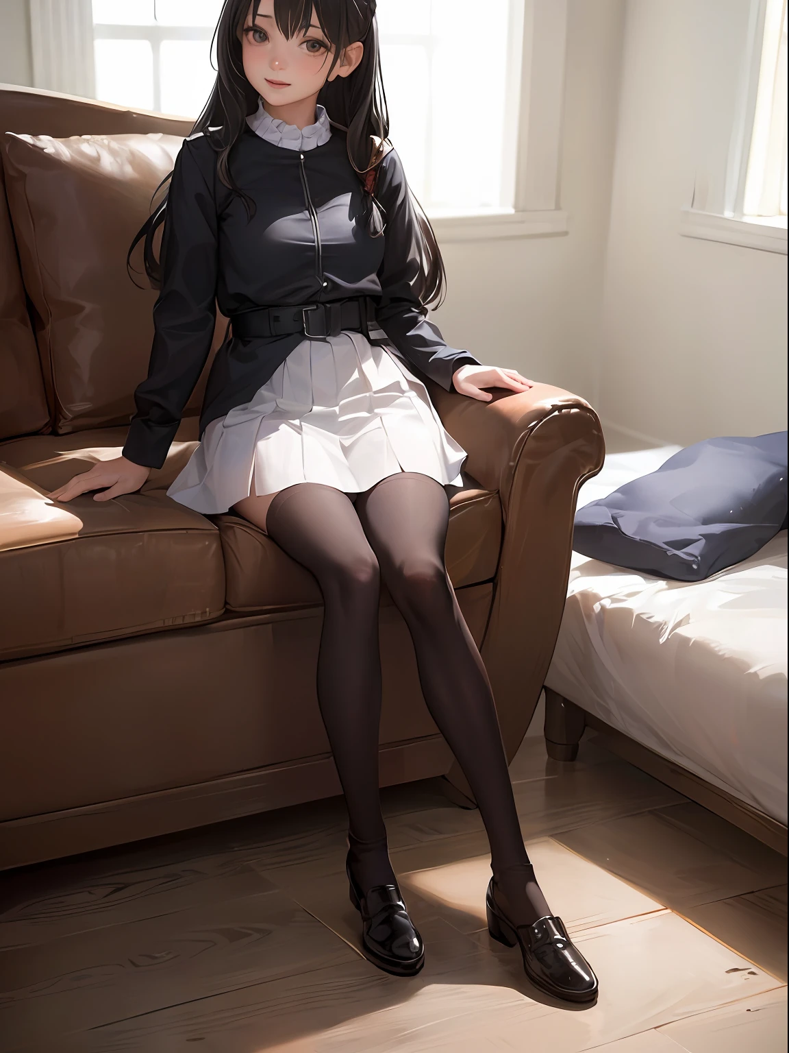 ((masterpiece, best_quality)), 1girl, (photorealistic:1.4),  solo, white_background, black_hair, long_hair,   zettai_ryouiki, skirt, ((full_body)),
