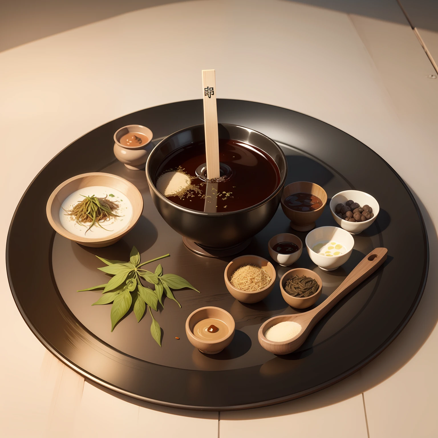 Still life hand-painted Chinese medicine，There are no characters，Flat style，Bitter ginseng，Cnidium monniere，Huang，Ground skin，Wormwood，
