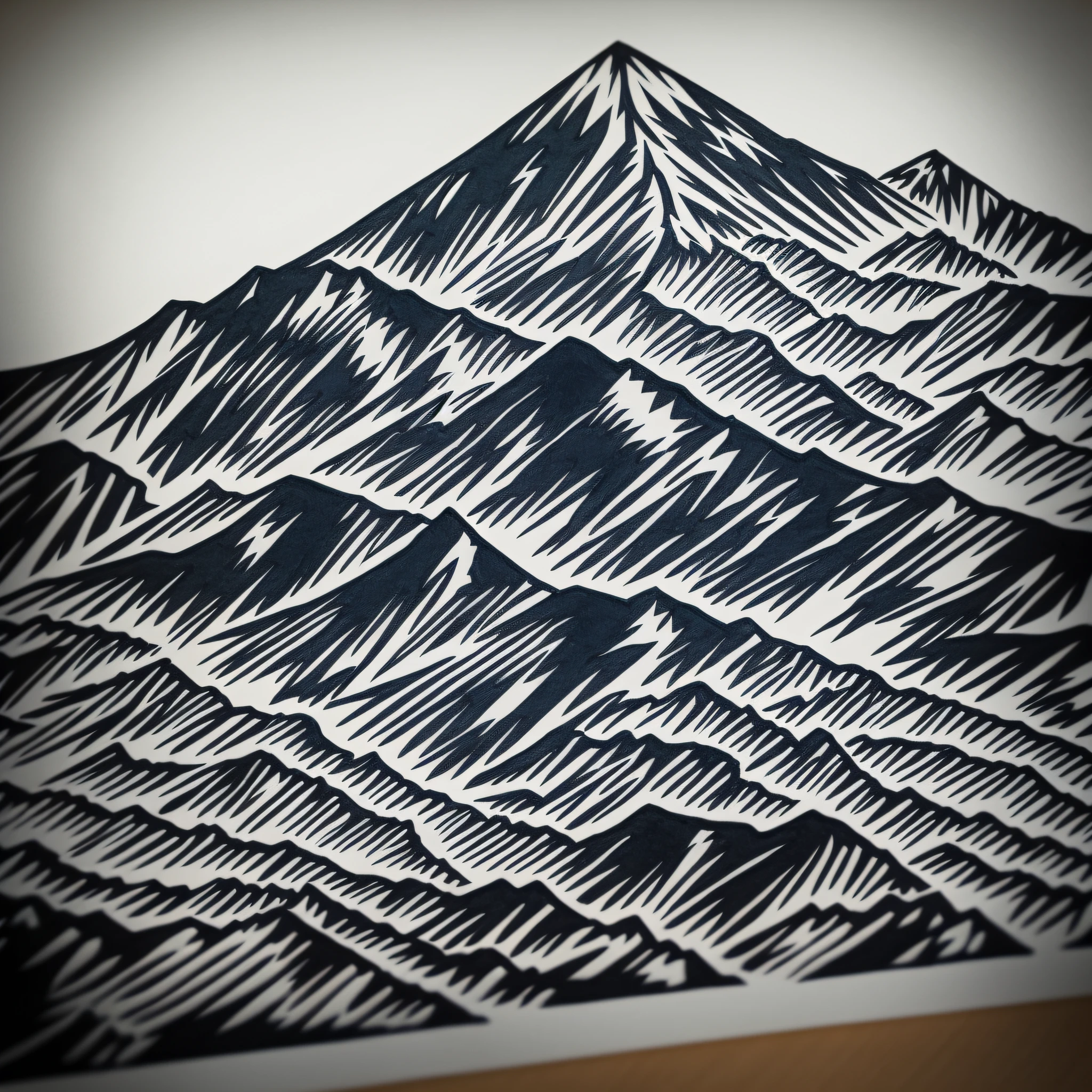 A mountain, black white, ink, stencil, badge style